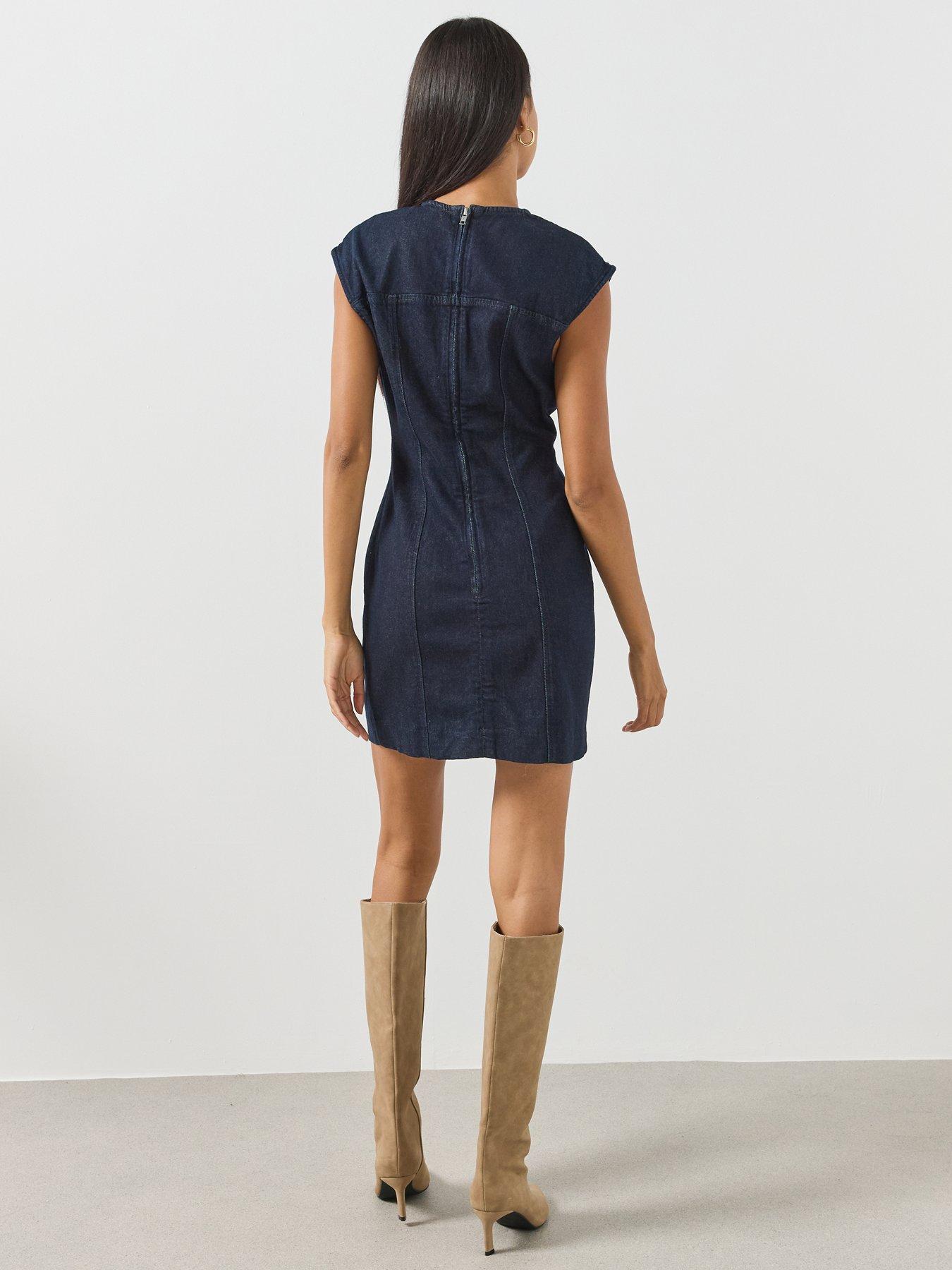 Image 2 of 6 of Mango Denim Mini Dress with Topstitching Details - Blue