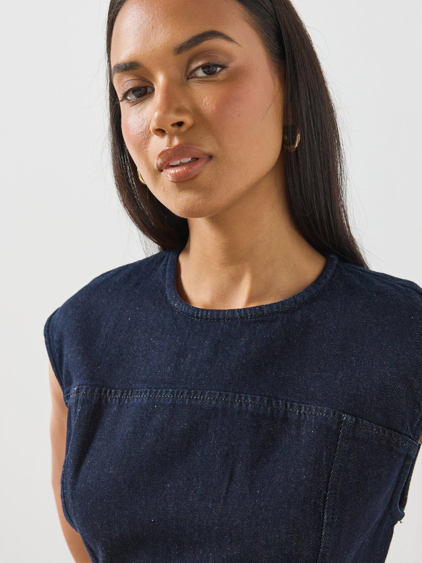 Image 4 of 6 of Mango Denim Mini Dress with Topstitching Details - Blue