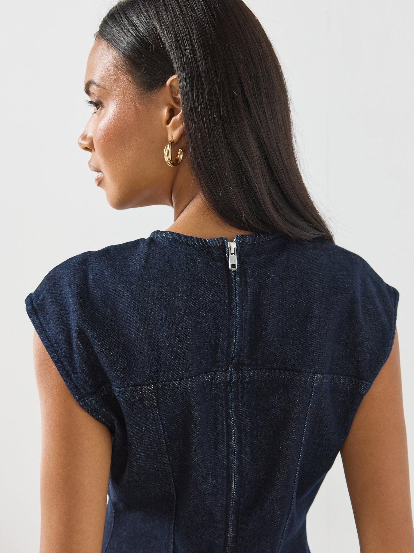 Image 5 of 6 of Mango Denim Mini Dress with Topstitching Details - Blue
