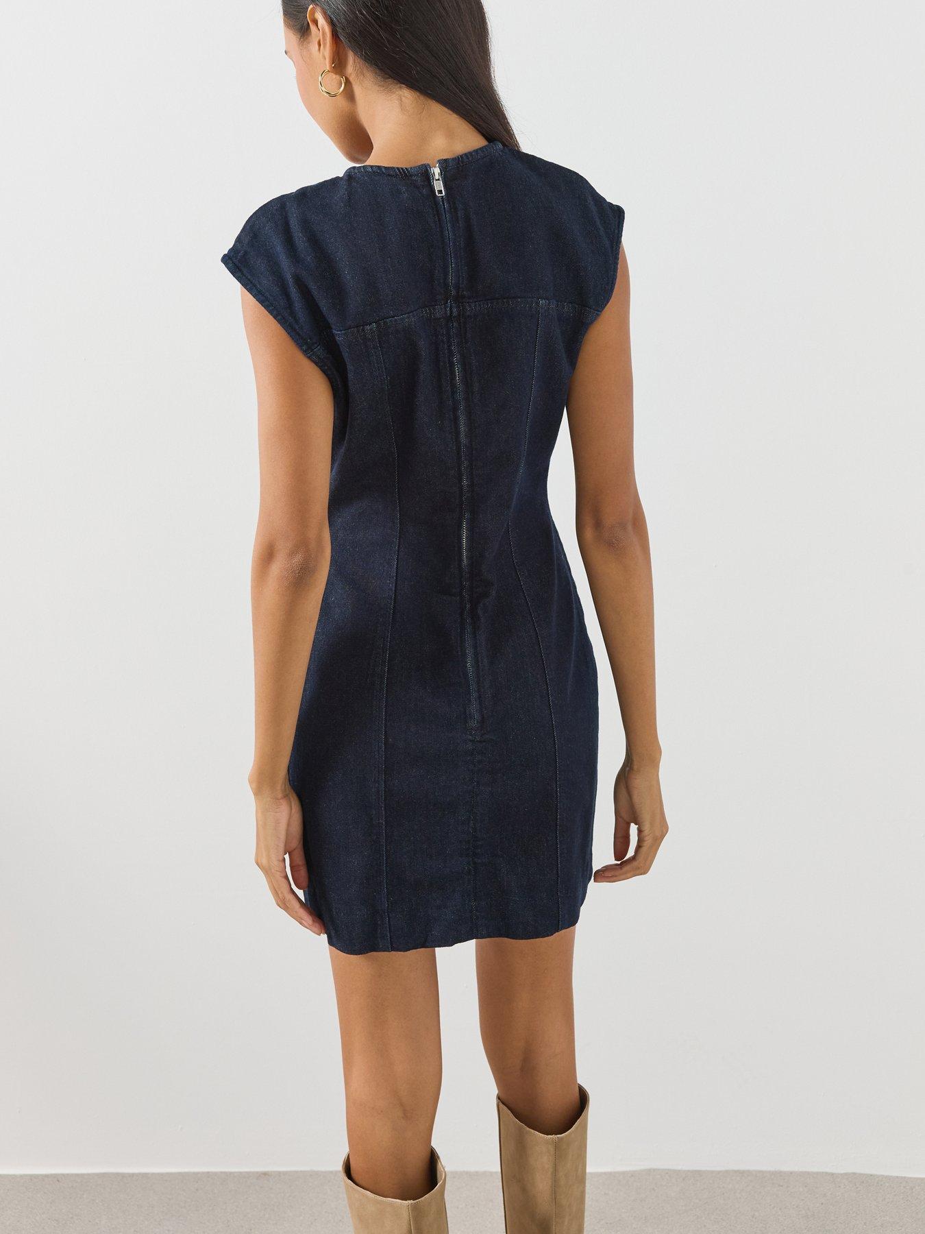 Image 6 of 6 of Mango Denim Mini Dress with Topstitching Details - Blue
