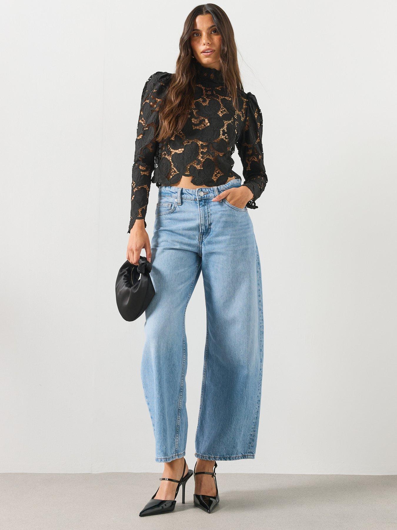 Image 3 of 6 of Mango Guipure Blouse With A Tie Neck - Black