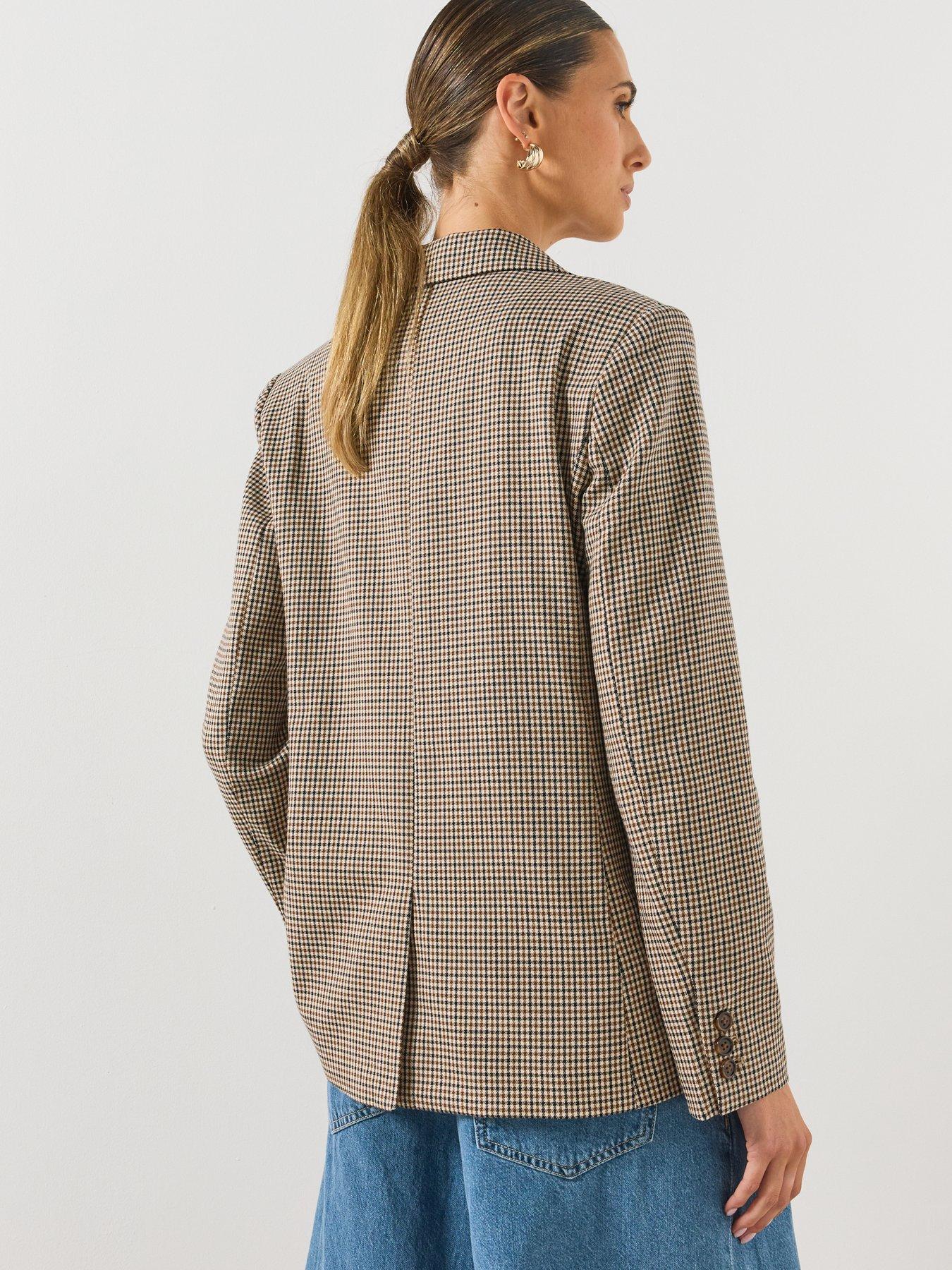 Image 2 of 6 of Mango Double-Breasted Micro-Houndstooth Jacket - Brown