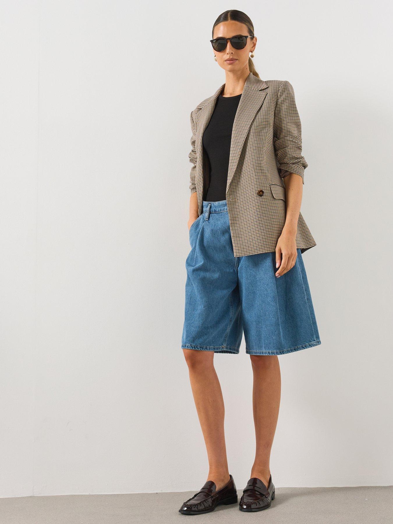 Image 3 of 6 of Mango Double-Breasted Micro-Houndstooth Jacket - Brown