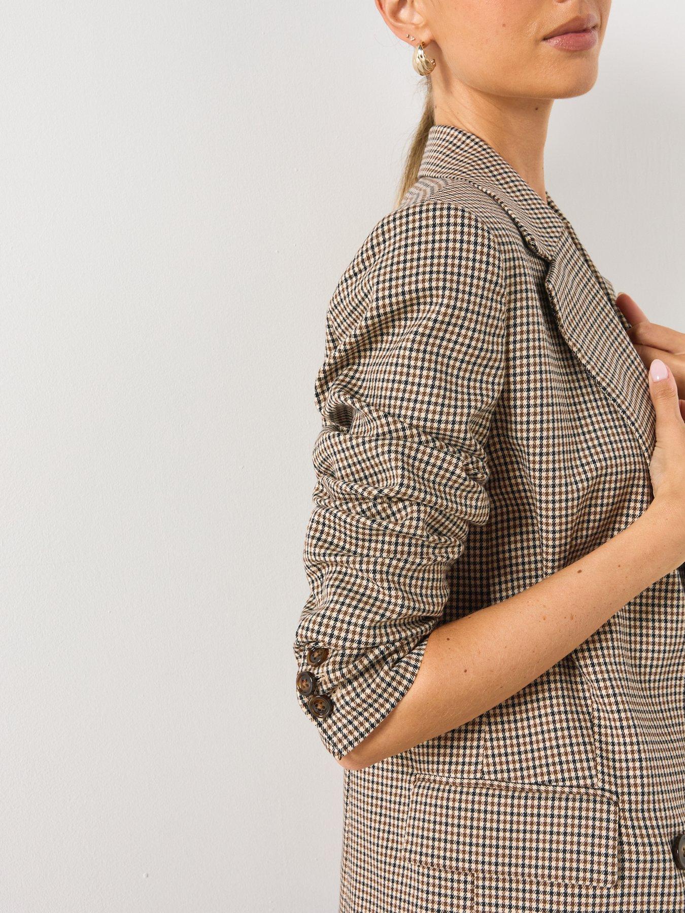Image 4 of 6 of Mango Double-Breasted Micro-Houndstooth Jacket - Brown