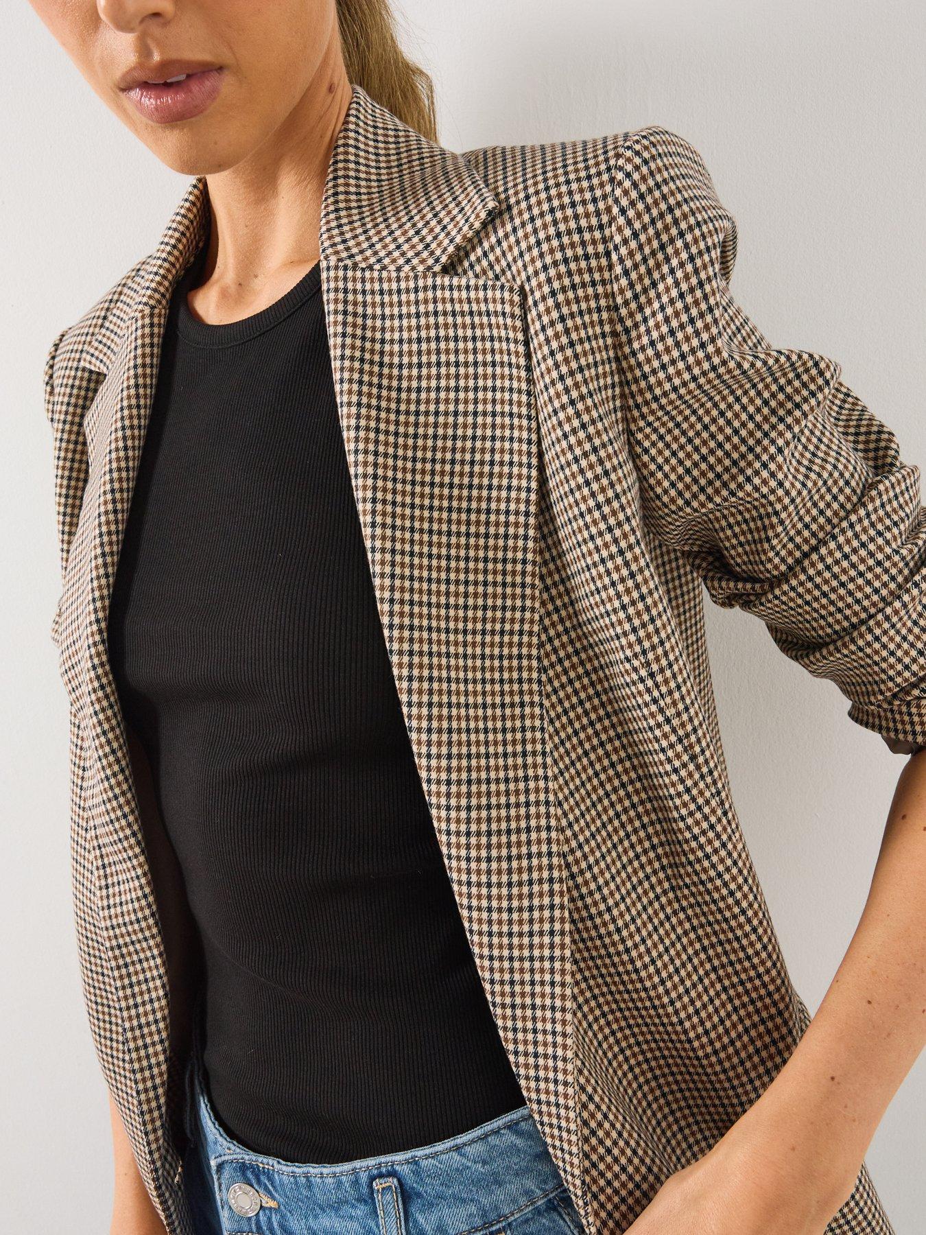 Image 5 of 6 of Mango Double-Breasted Micro-Houndstooth Jacket - Brown