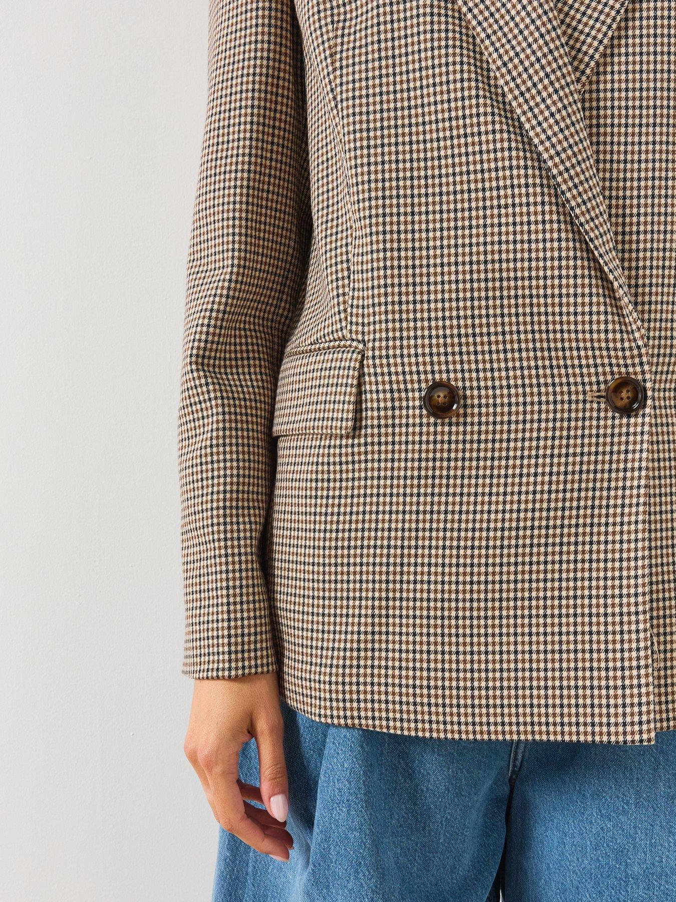 Image 6 of 6 of Mango Double-Breasted Micro-Houndstooth Jacket - Brown