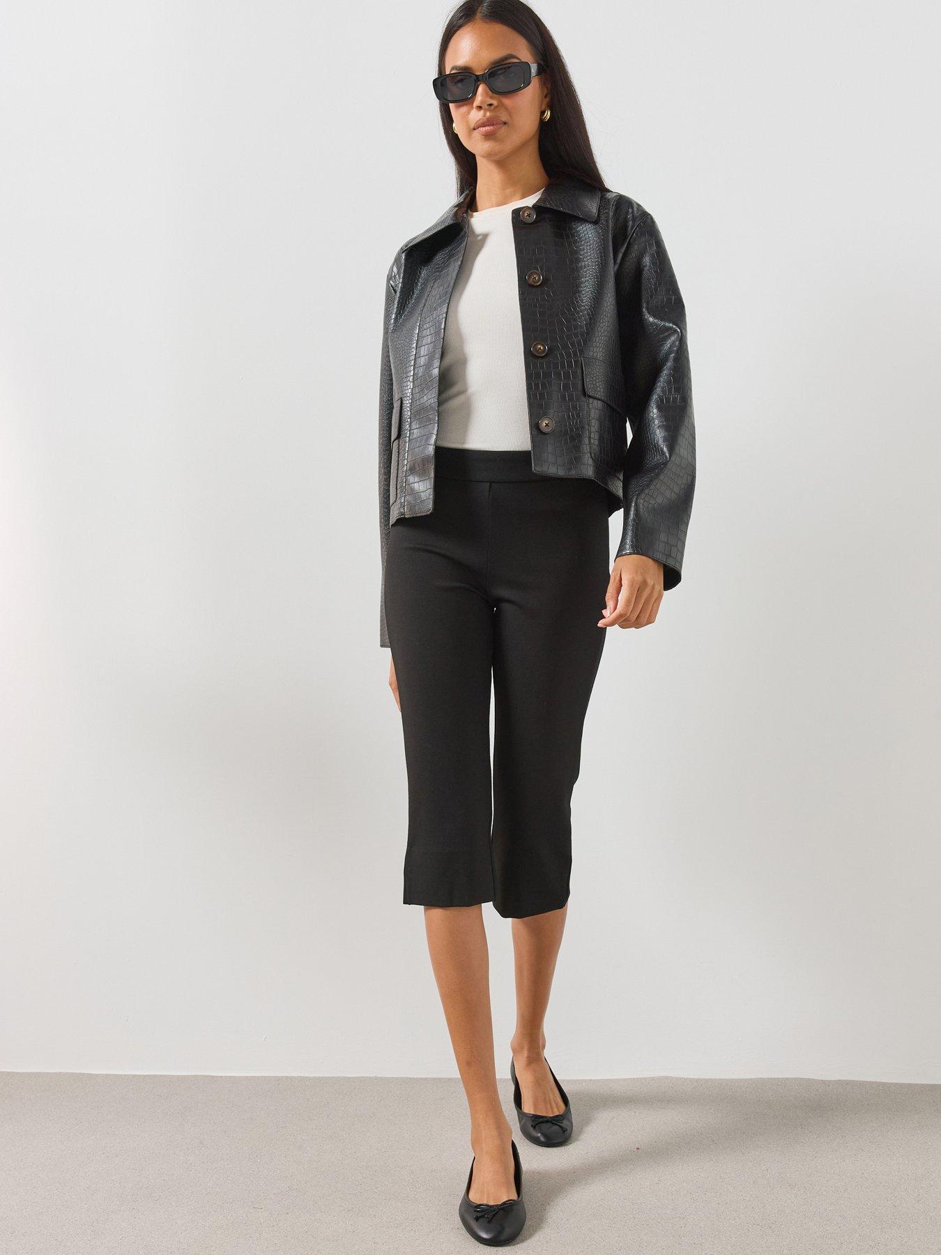 Mango Cropped Capri Trousers with Side Hem Openings - Black