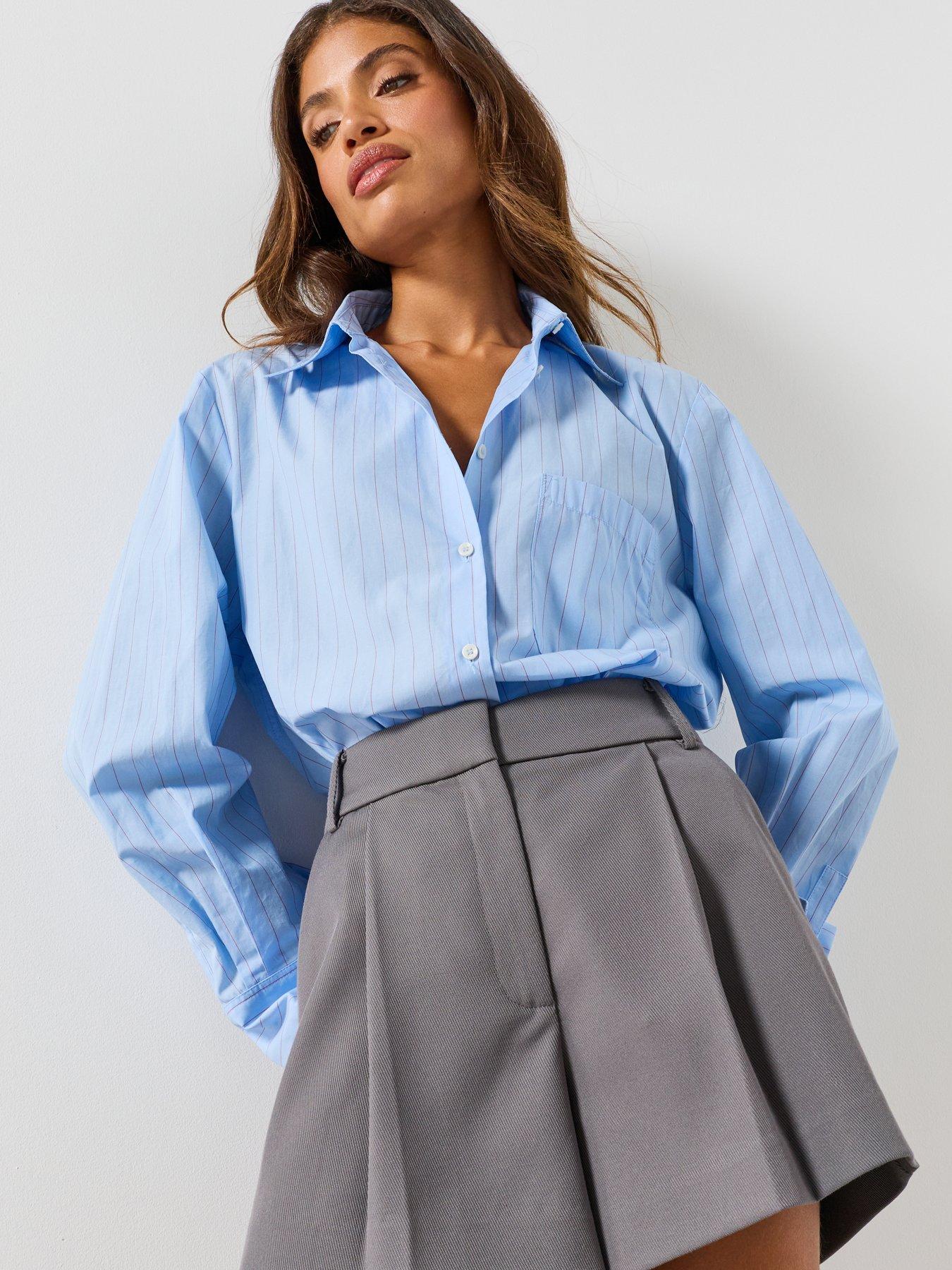 Image 4 of 4 of Mango Straight Pleated Detail Shorts - Grey