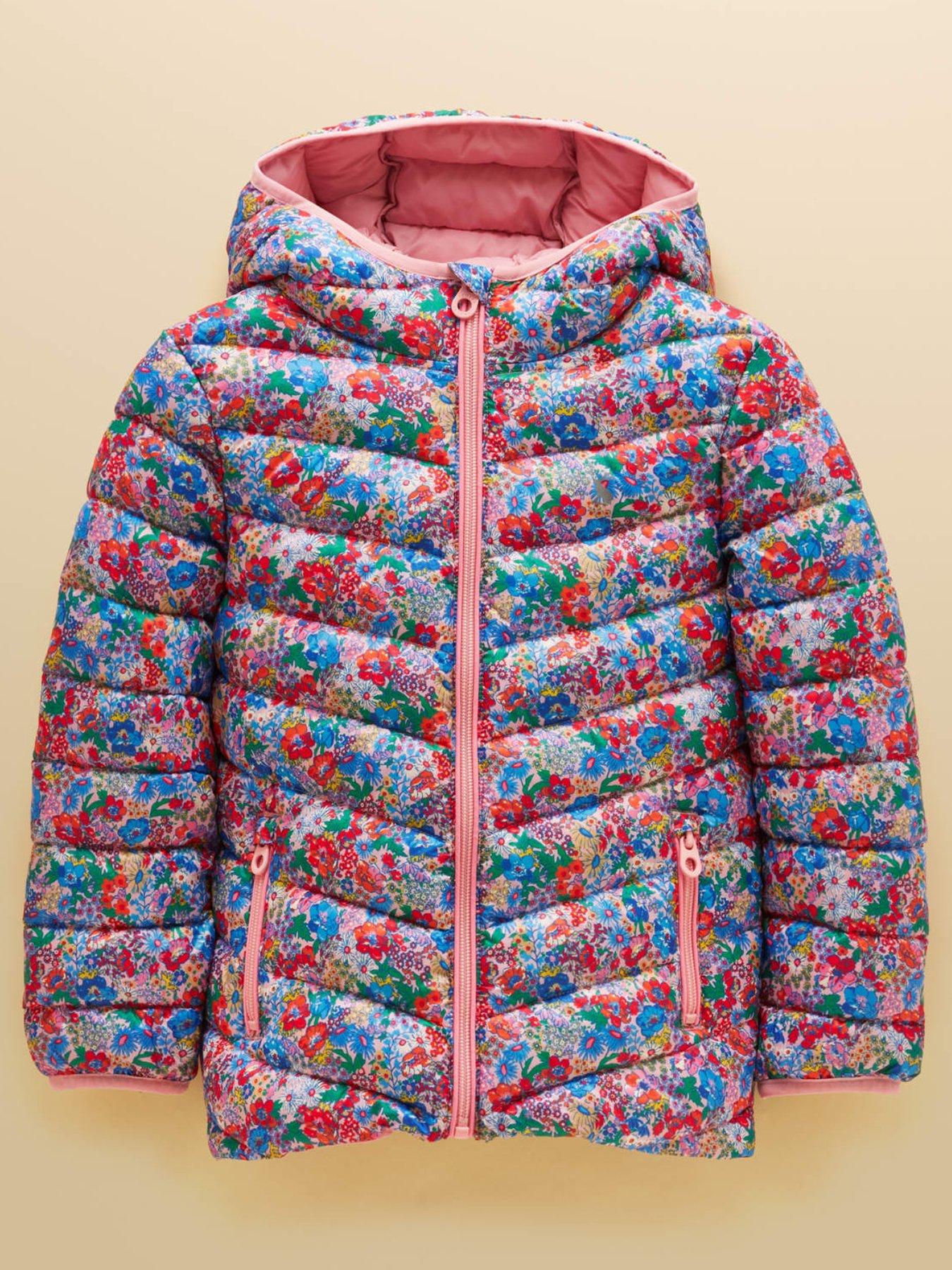 Image 1 of 4 of Joules Girls Cairn Ditsy Floral Padded Coat - Pink