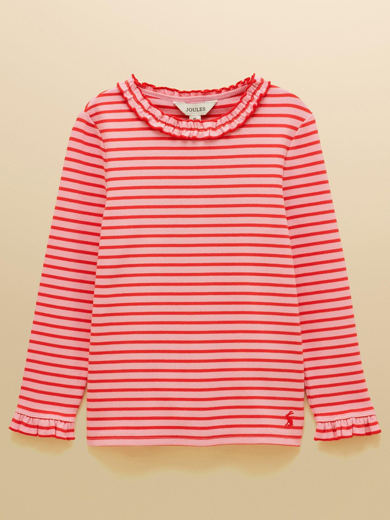 Image 1 of 5 of Joules Girls Sophie Long Sleeve Co-Ord Stripe T-shirt - Pink