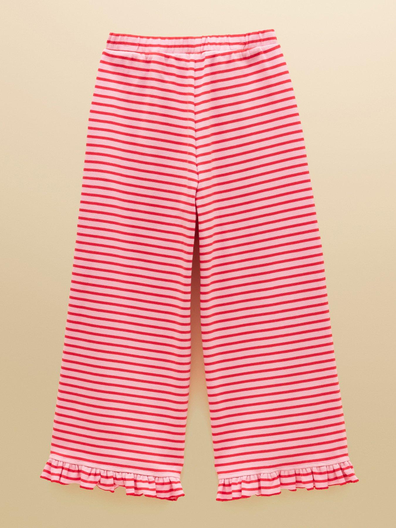 Image 2 of 4 of Joules Girls Ribbed Frill Hem Stripe Co-ord Trousers - Pink
