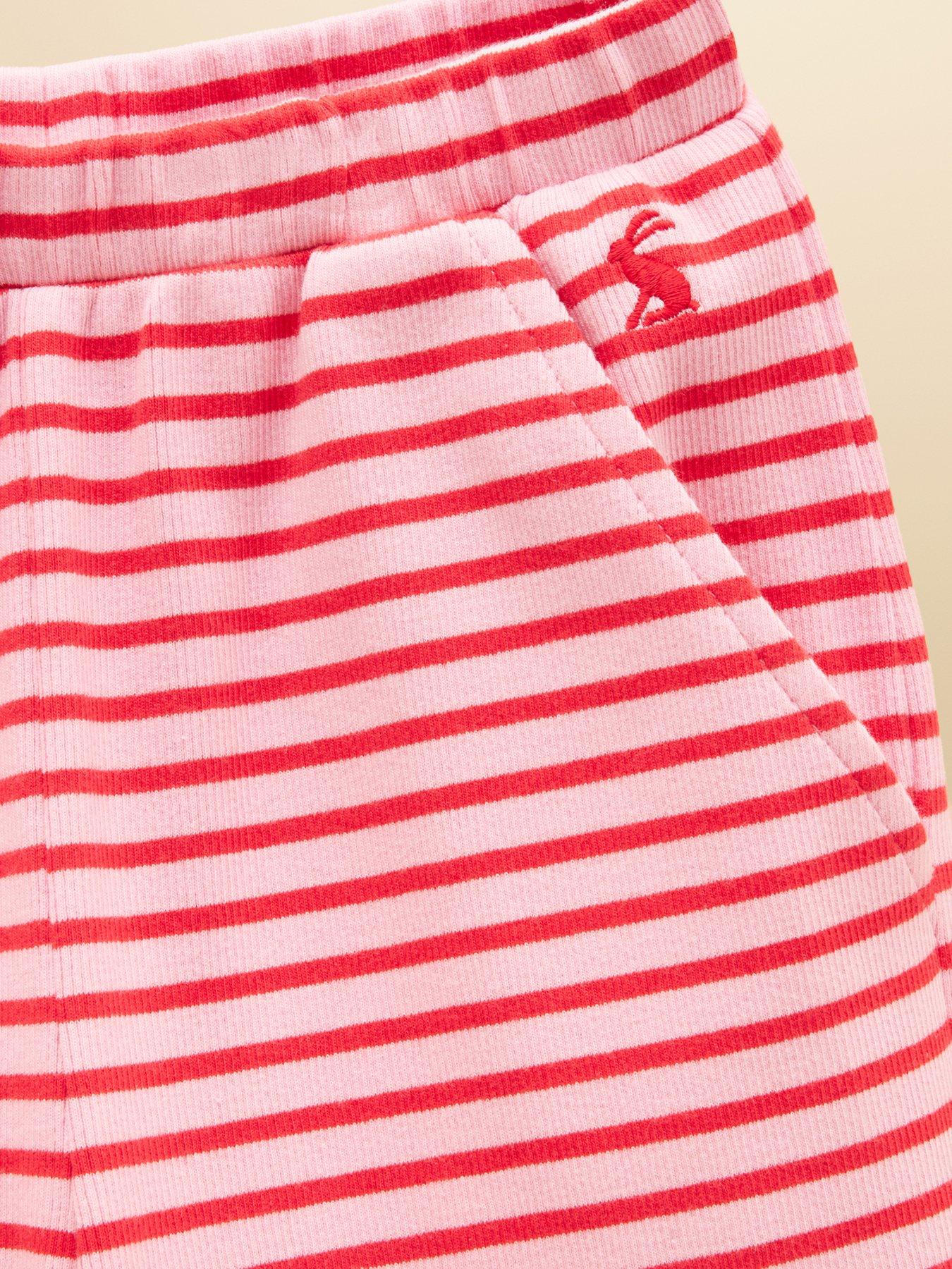Image 3 of 4 of Joules Girls Ribbed Frill Hem Stripe Co-ord Trousers - Pink