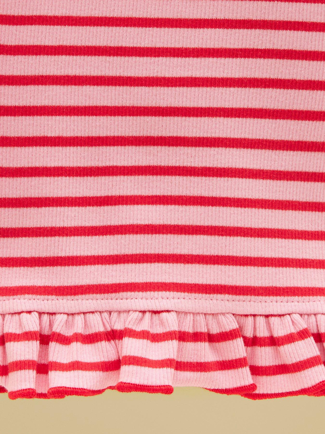 Image 4 of 4 of Joules Girls Ribbed Frill Hem Stripe Co-ord Trousers - Pink