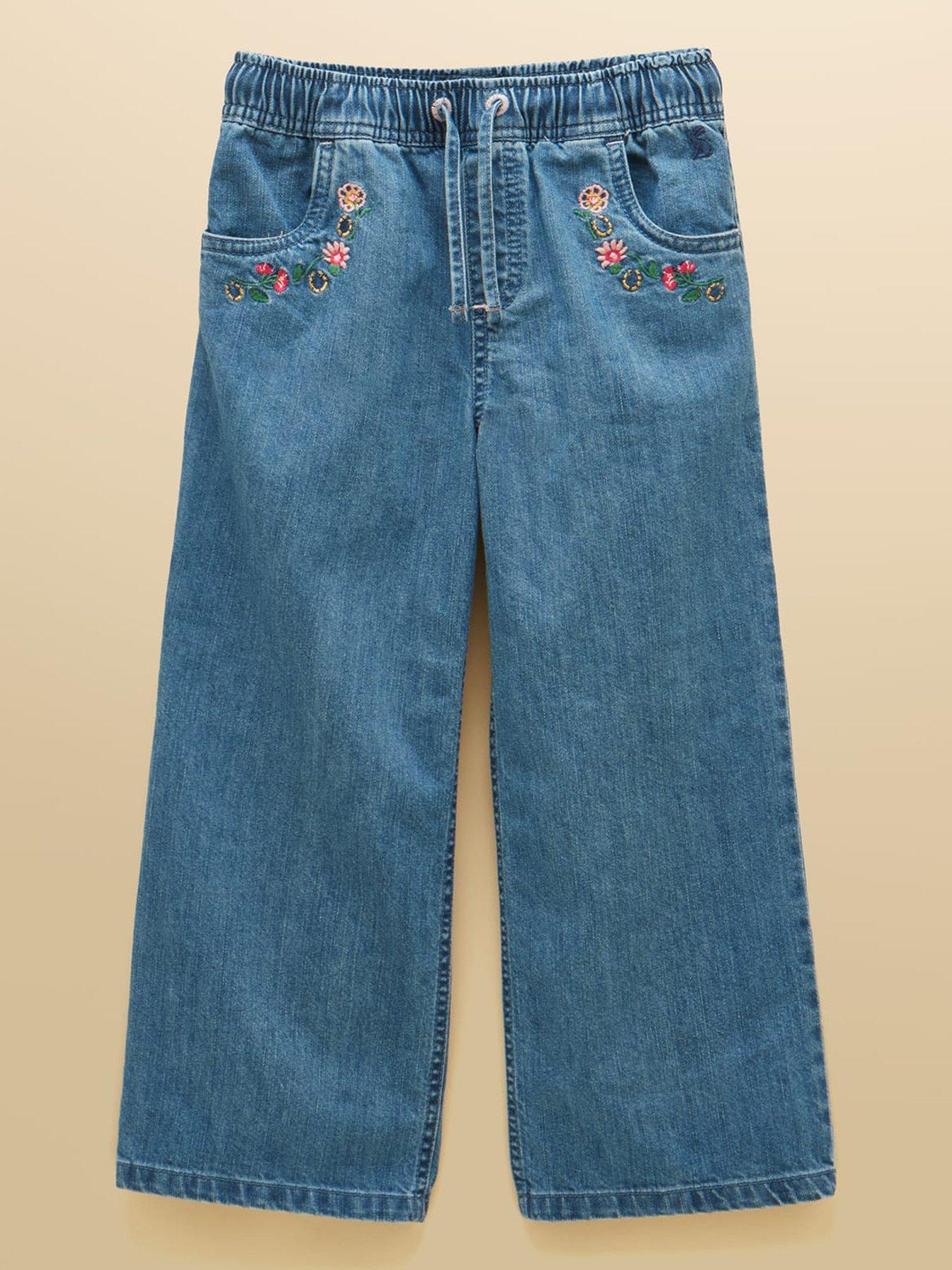 Joules Girls Josie Embroidered Wide Leg Jeans - Blue