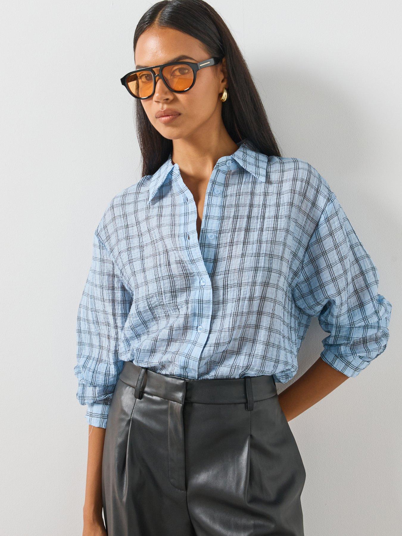 Mango Checked Texture Lyocell Shirt - Blue