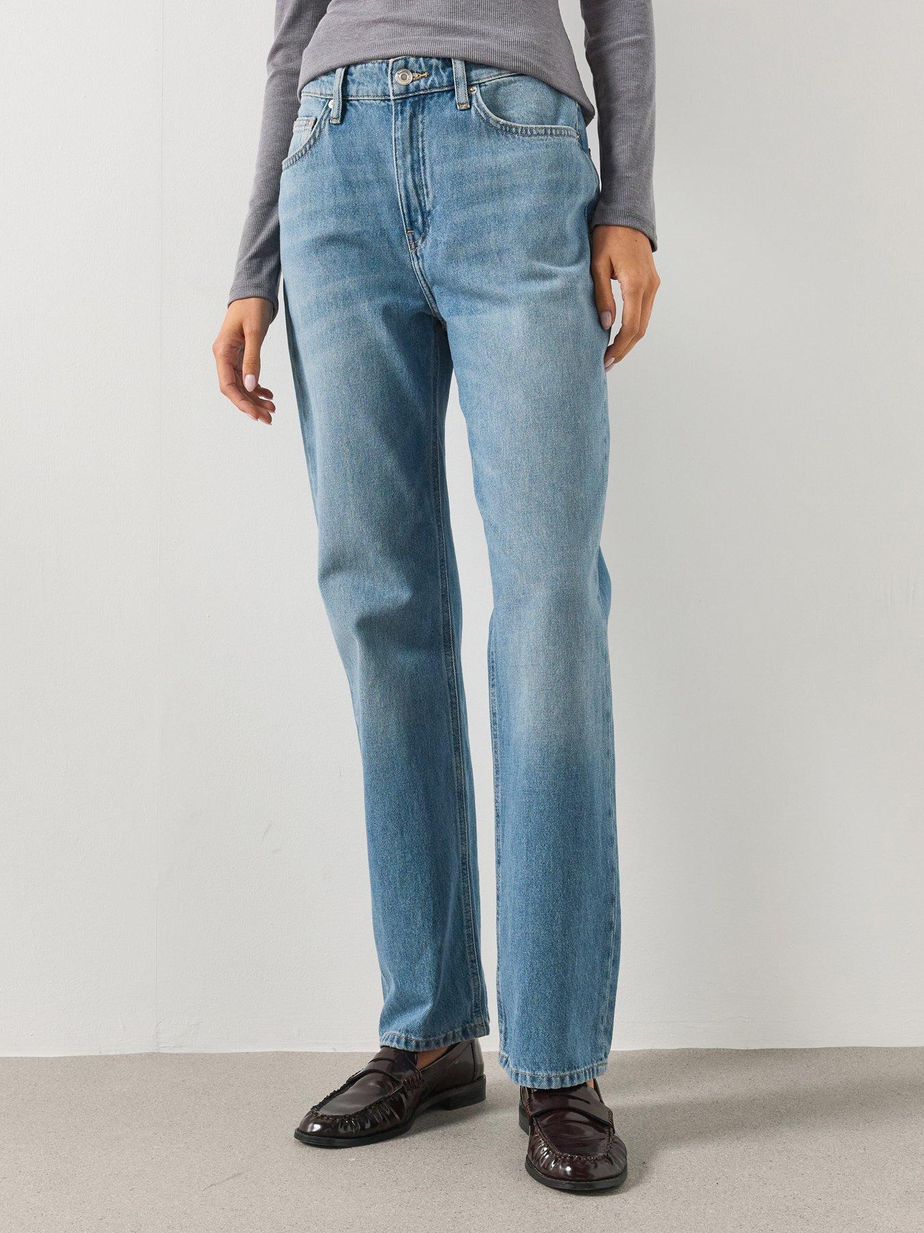 Image 1 of 6 of Mango Women's High Waisted Straight Leg Jeans - Blue