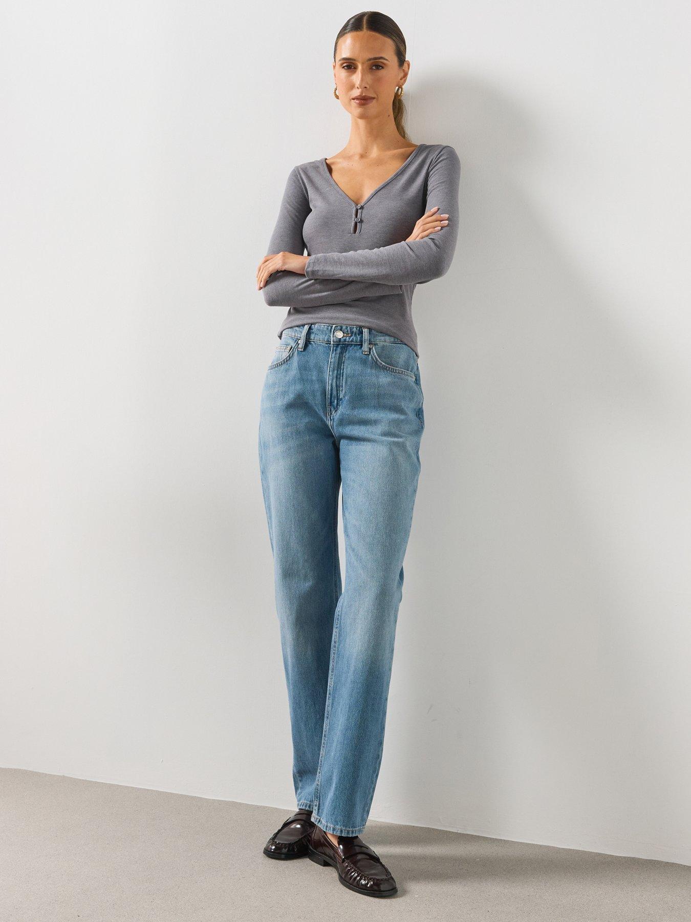 Image 3 of 6 of Mango Women's High Waisted Straight Leg Jeans - Blue