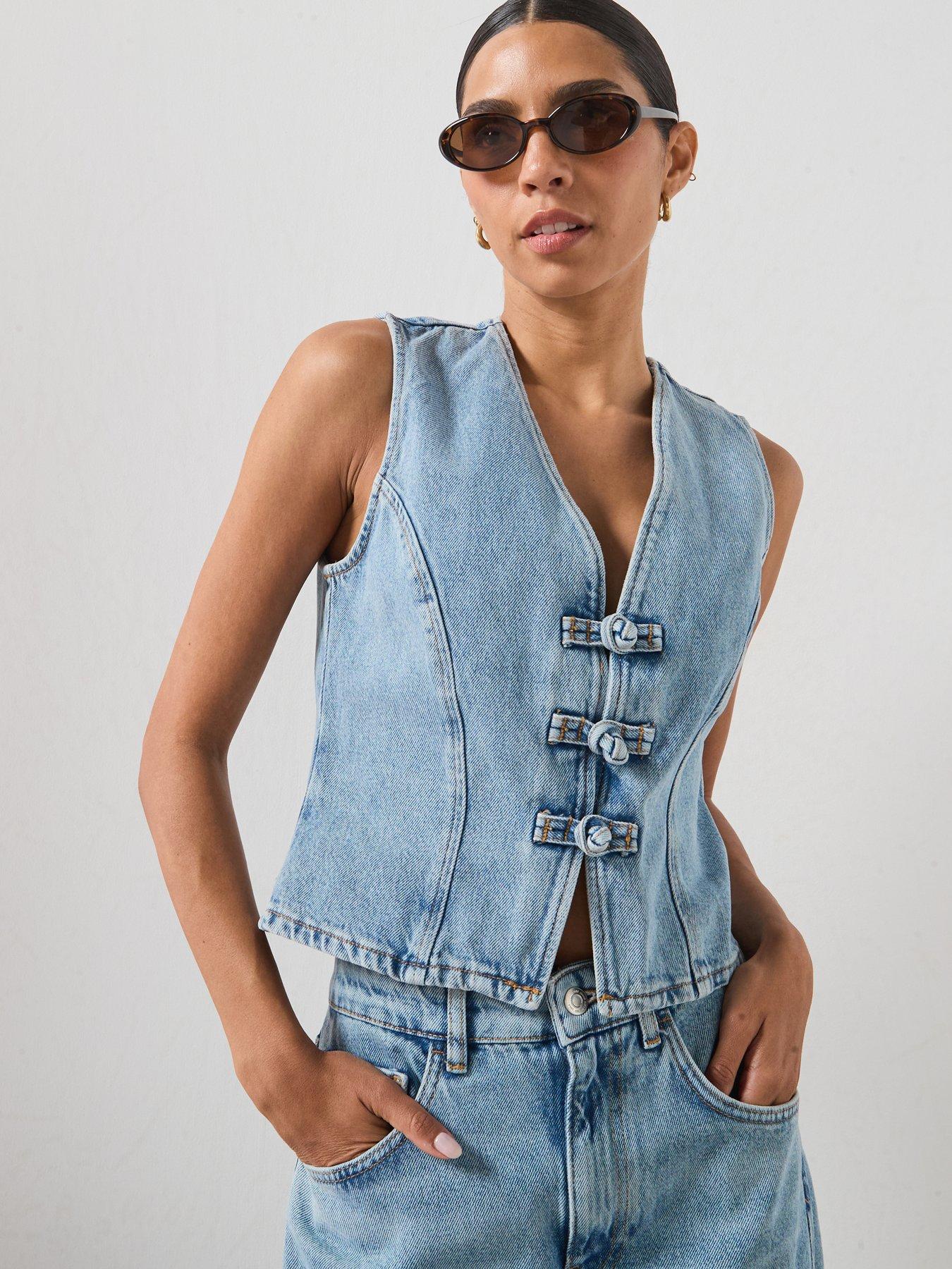 Image 1 of 6 of Mango Toggle Denim Co-Ord Top &nbsp;- Blue