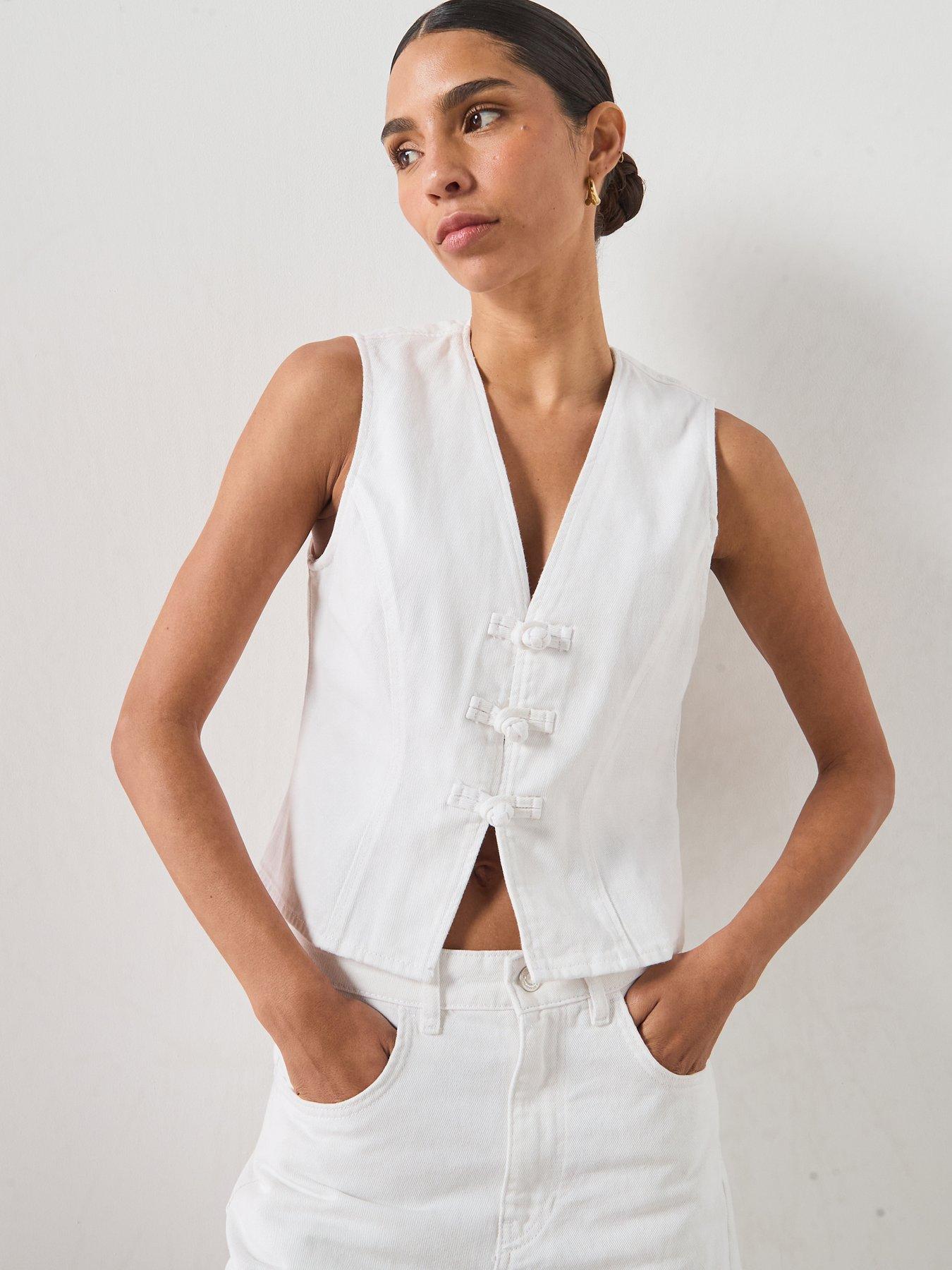 Mango Toggle Denim Co-ords Top With Frogs - White