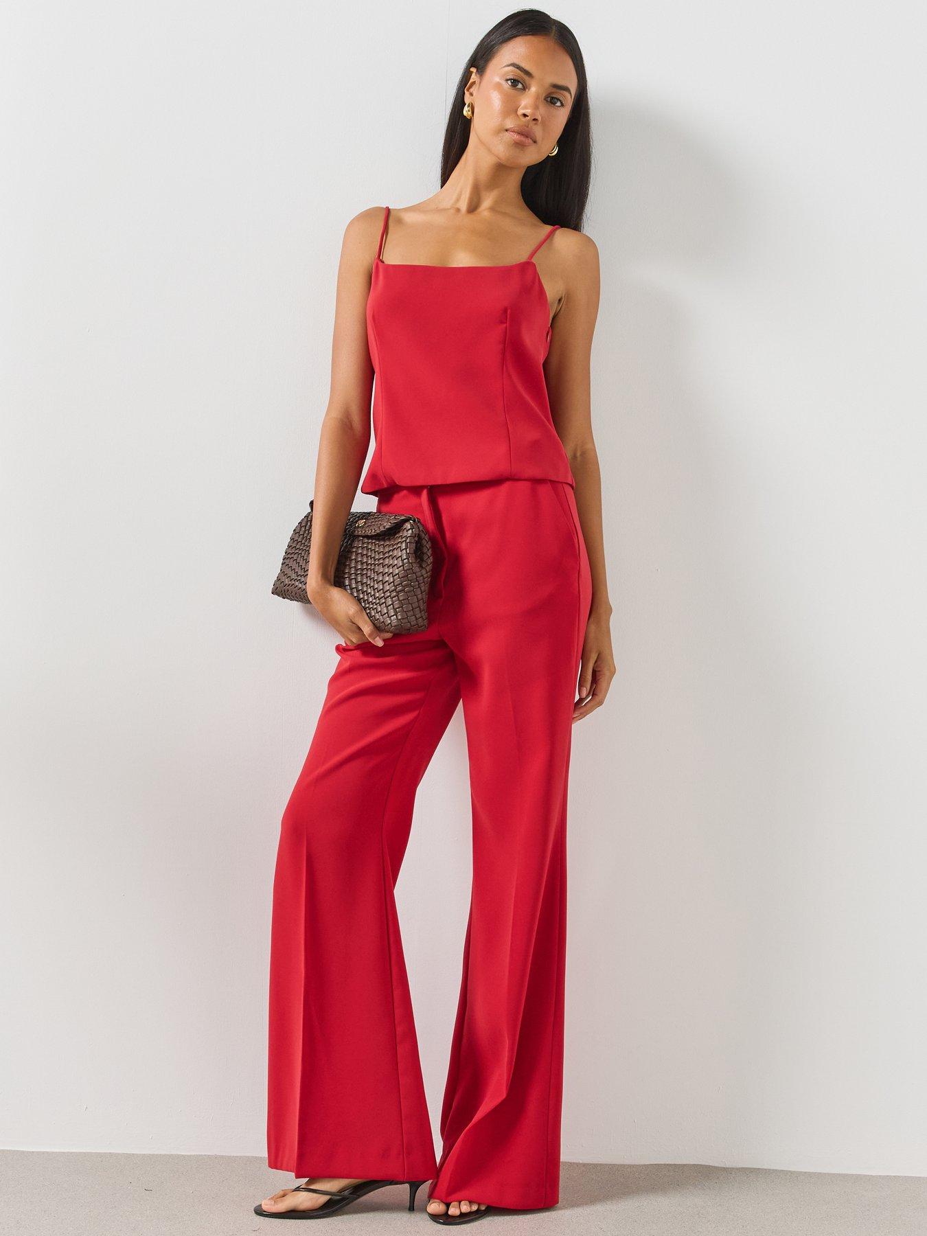 Image 3 of 6 of Mango High-waist Suits Co-ord Trousers - Red