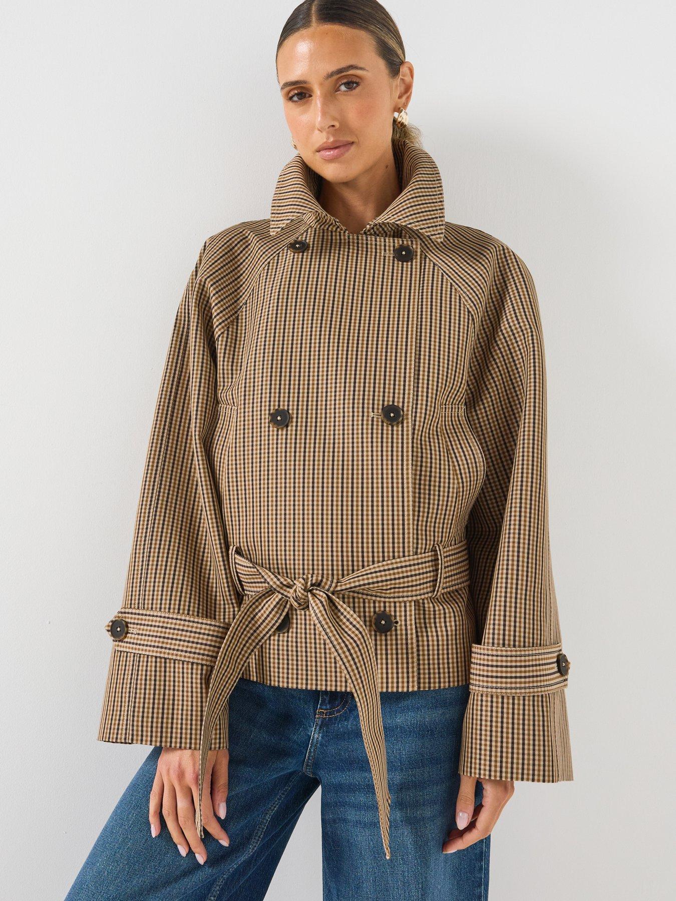 Image 1 of 6 of Mango Short Checked Trench Coat With Belt