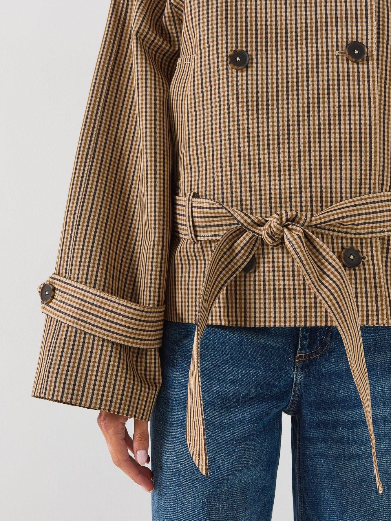 Image 5 of 6 of Mango Short Checked Trench Coat With Belt