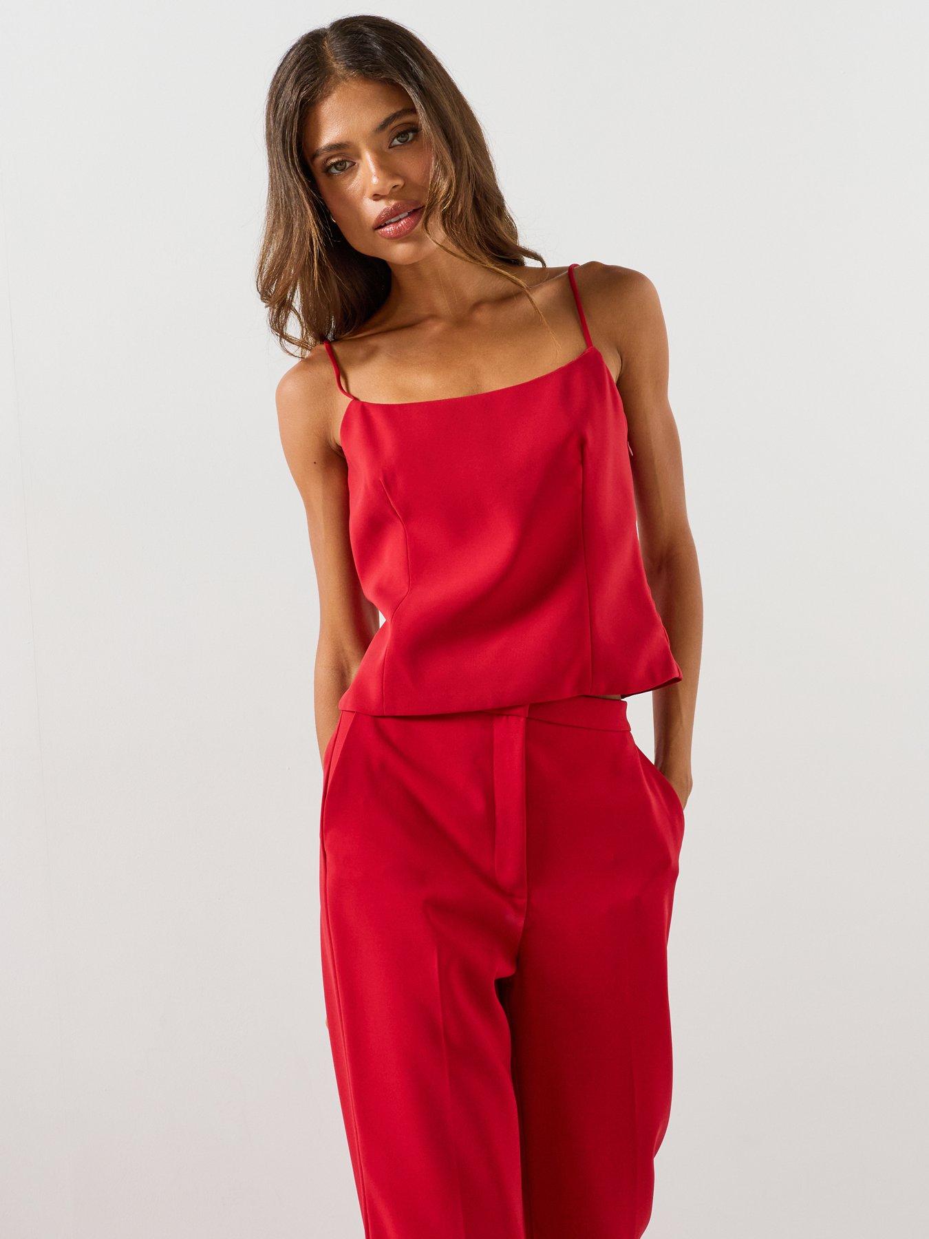 Image 1 of 6 of Mango Plain Strapless Co-Ord Top - Red