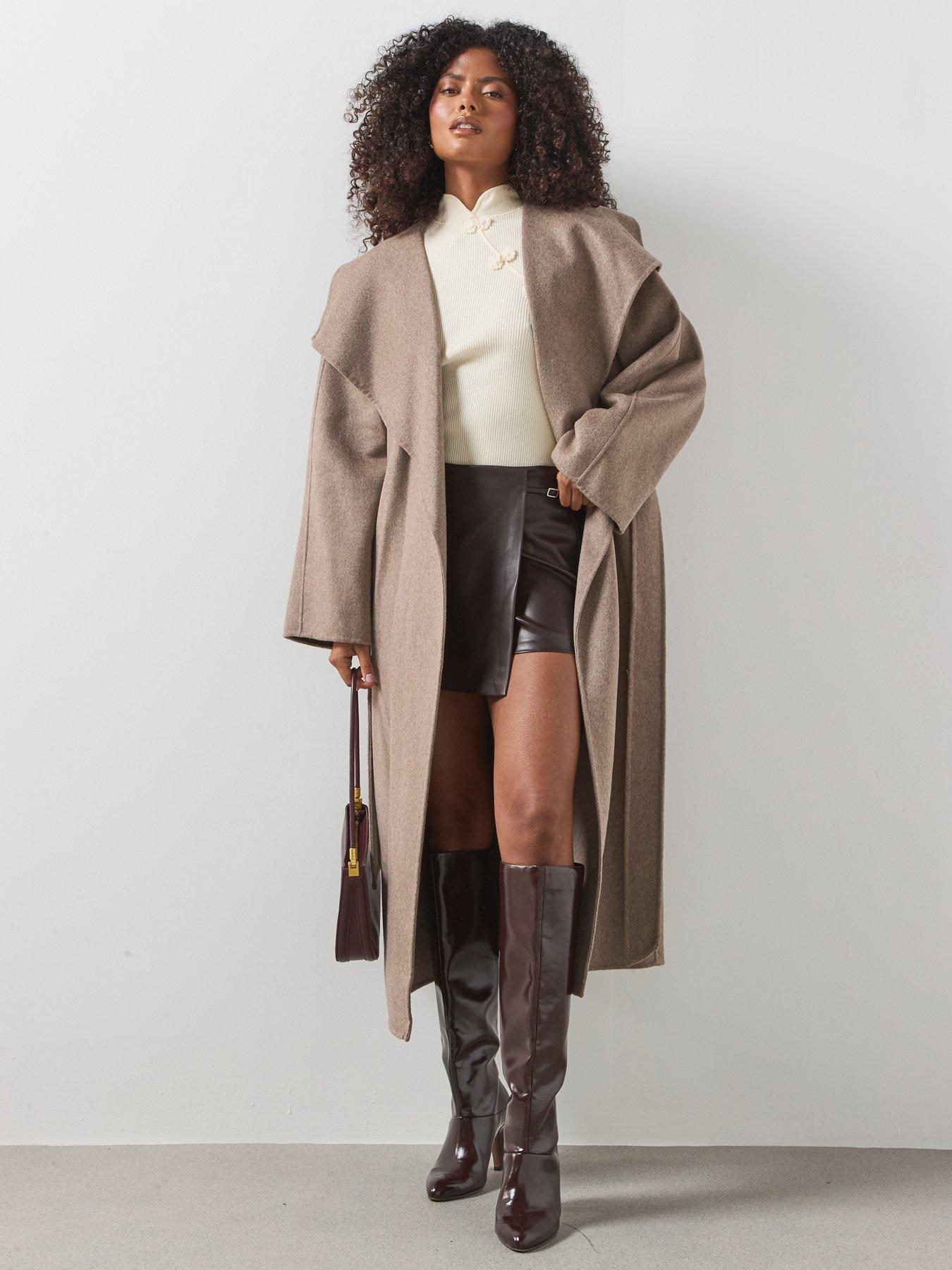 Image 3 of 5 of Mango Womens Faux Leather High Rise Wrap Skort - Brown