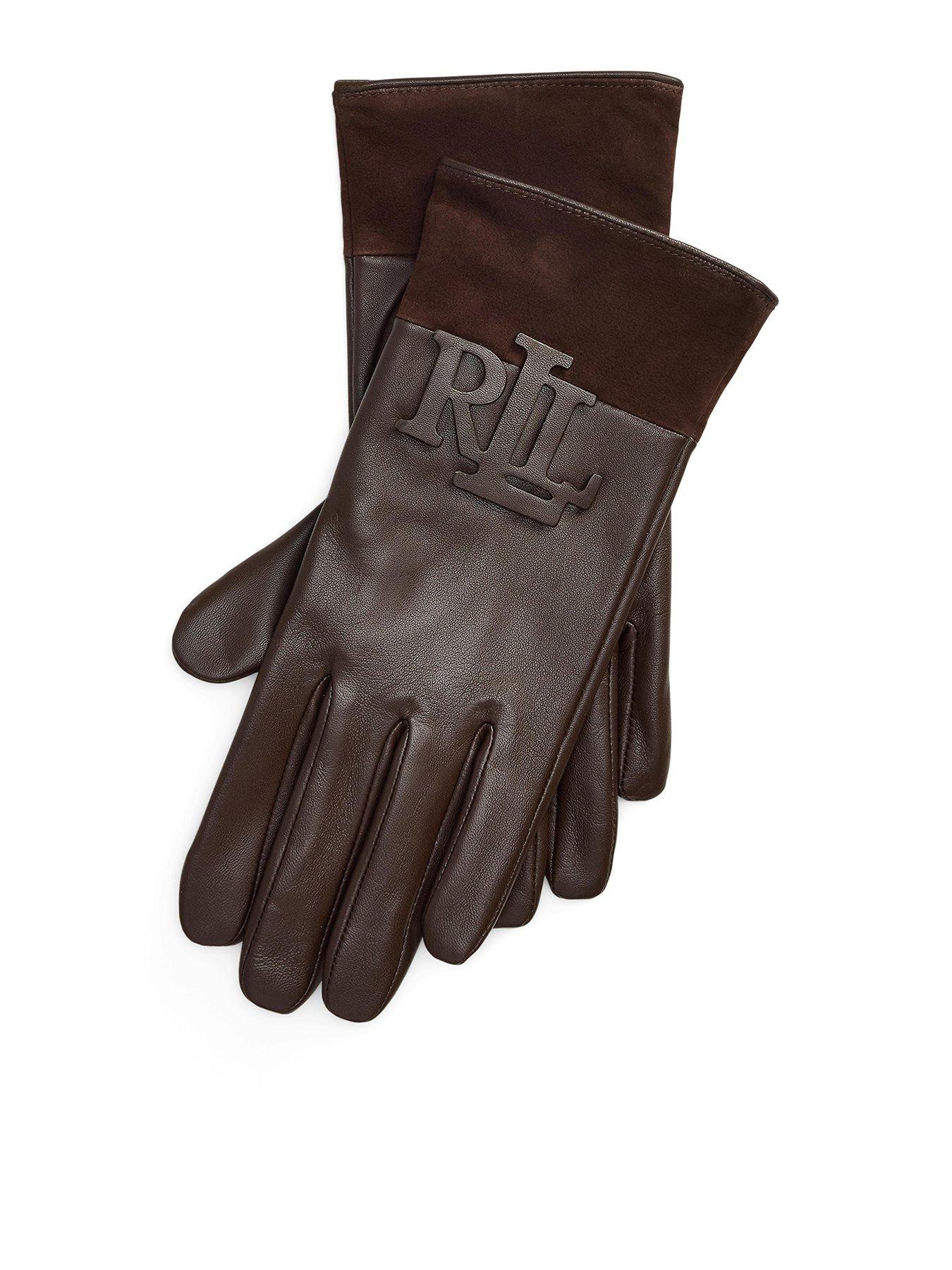 Image 1 of 2 of Lauren by Ralph Lauren Womens Sheepskin Touchscreen Logo Trim Gloves - Brown