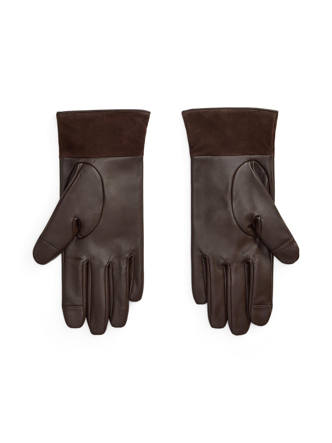 Image 2 of 2 of Lauren by Ralph Lauren Womens Sheepskin Touchscreen Logo Trim Gloves - Brown