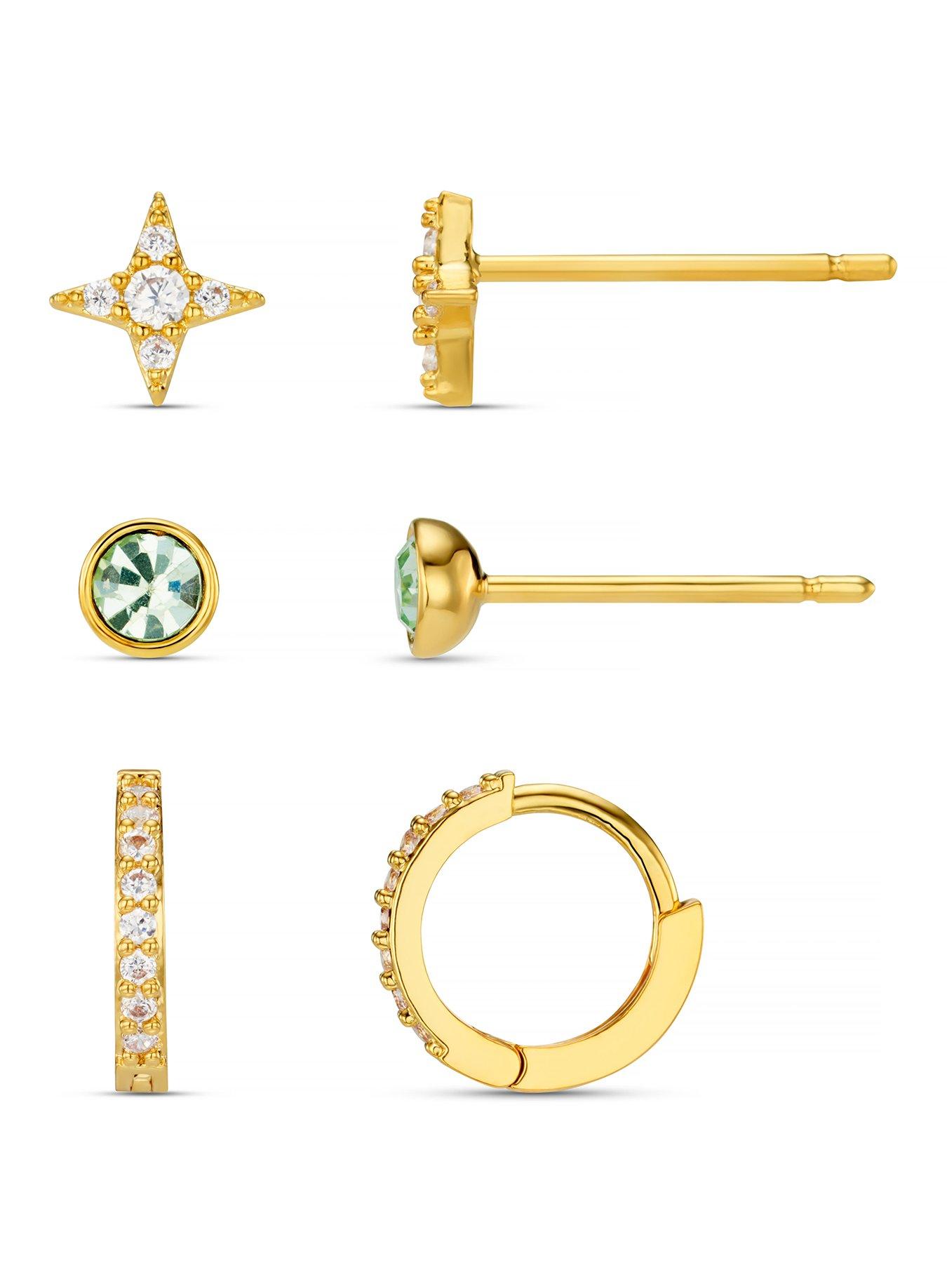 Image 1 of 4 of Orelia Pave Cross & Green Stud Earring Pack
