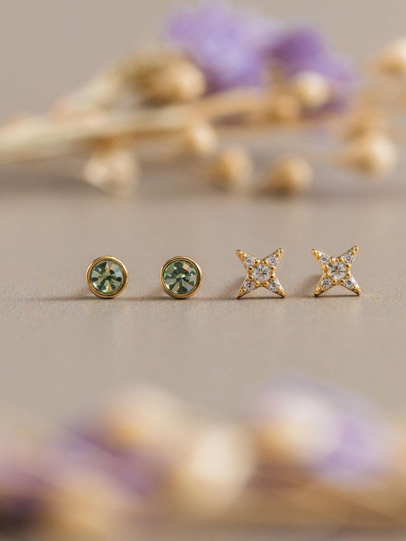 Image 3 of 4 of Orelia Pave Cross & Green Stud Earring Pack