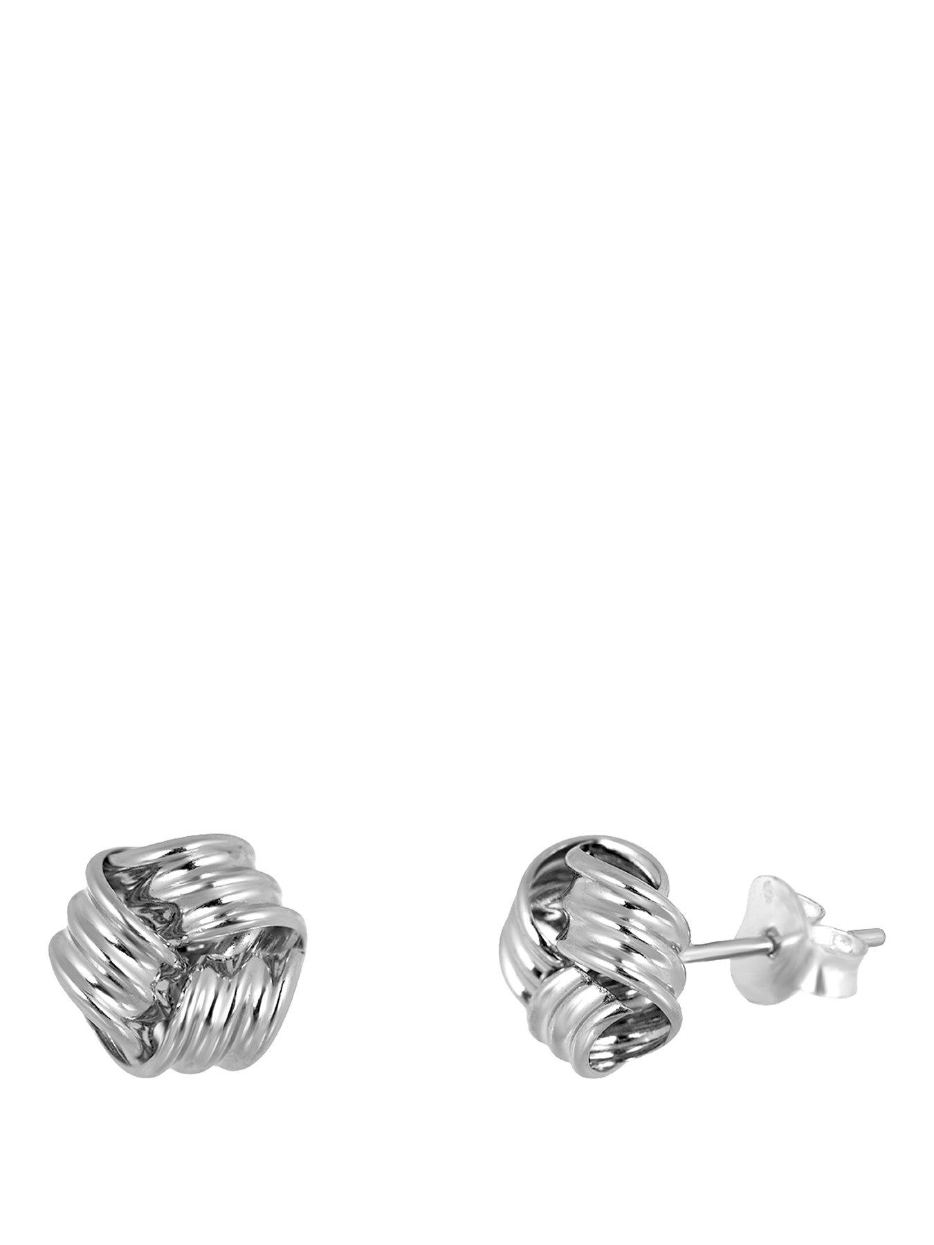 Image 1 of 5 of The Love Collection 9ct White Gold Three Strand Knot Stud Earrings