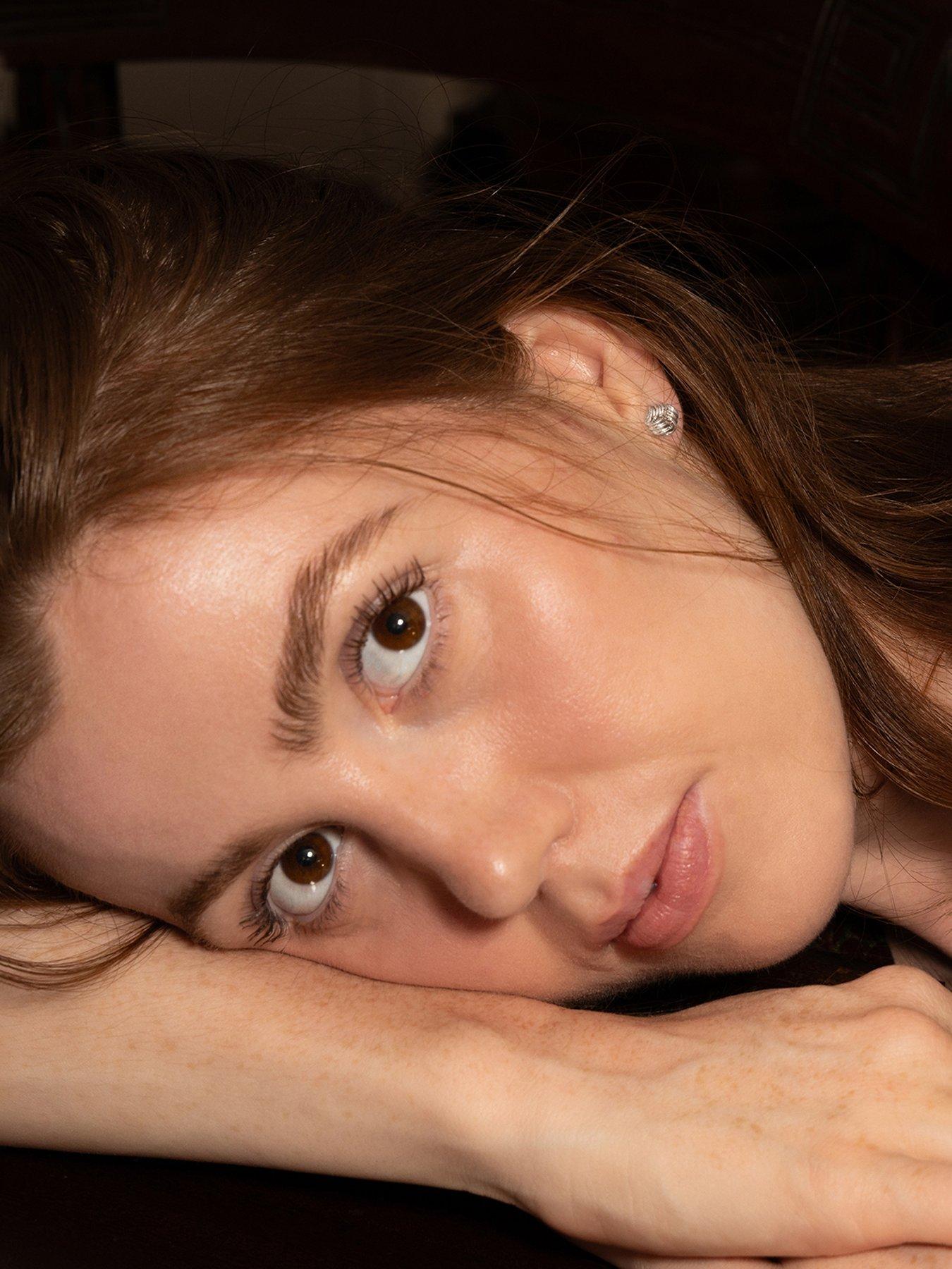 Image 2 of 5 of The Love Collection 9ct White Gold Three Strand Knot Stud Earrings