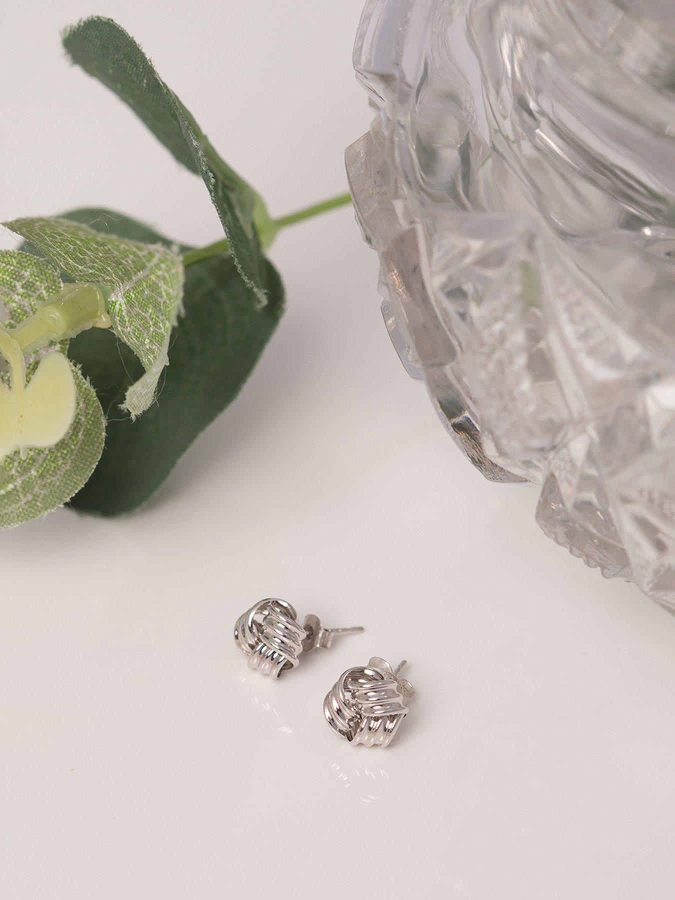 Image 3 of 5 of The Love Collection 9ct White Gold Three Strand Knot Stud Earrings
