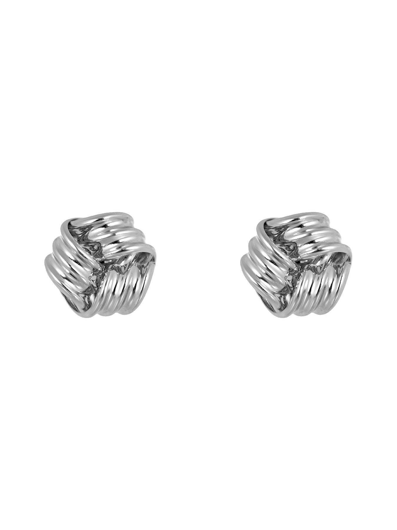 Image 4 of 5 of The Love Collection 9ct White Gold Three Strand Knot Stud Earrings