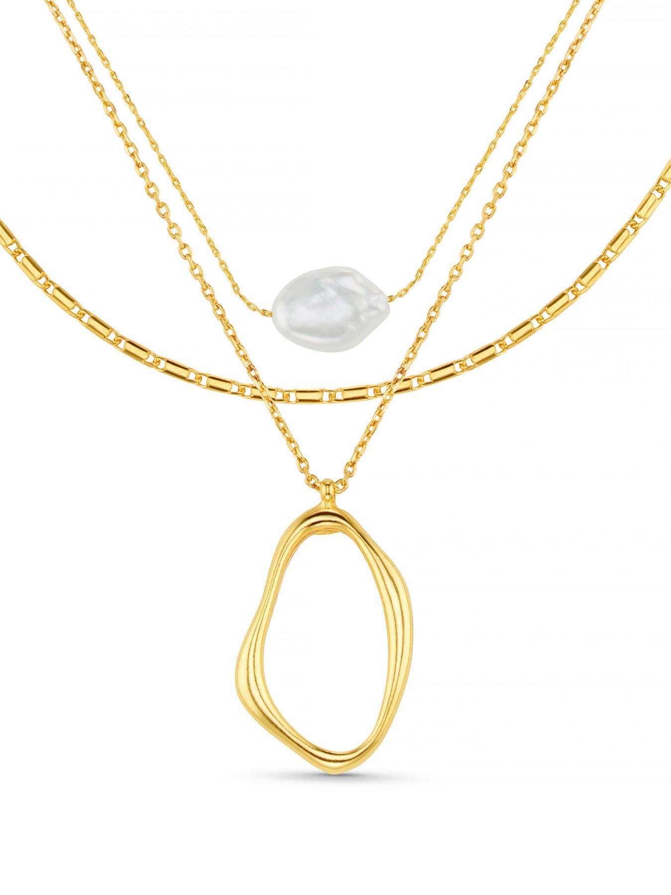 Image 1 of 4 of Orelia Oval & Pearl 3-Row Necklace