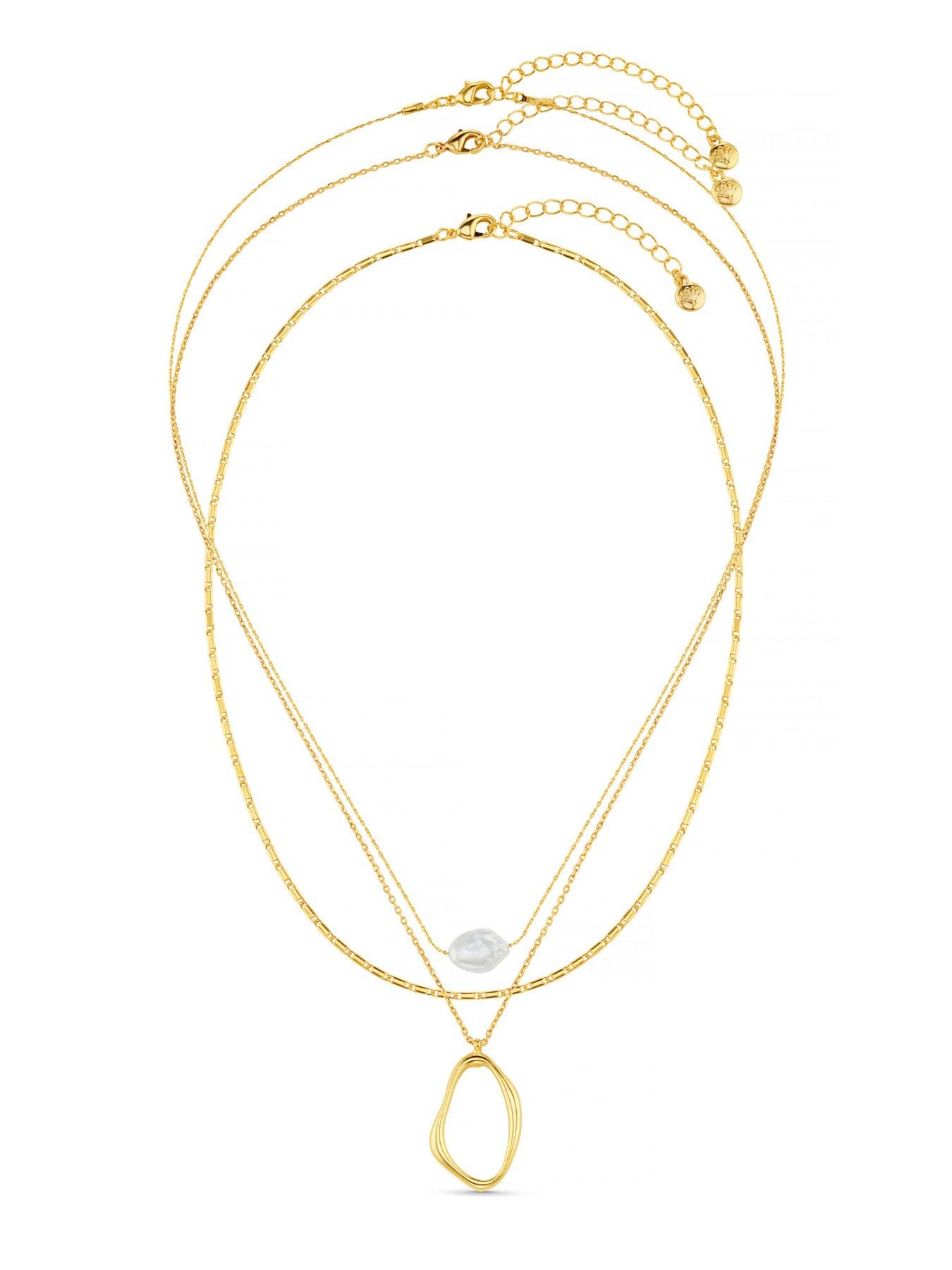 Image 2 of 4 of Orelia Oval & Pearl 3-Row Necklace
