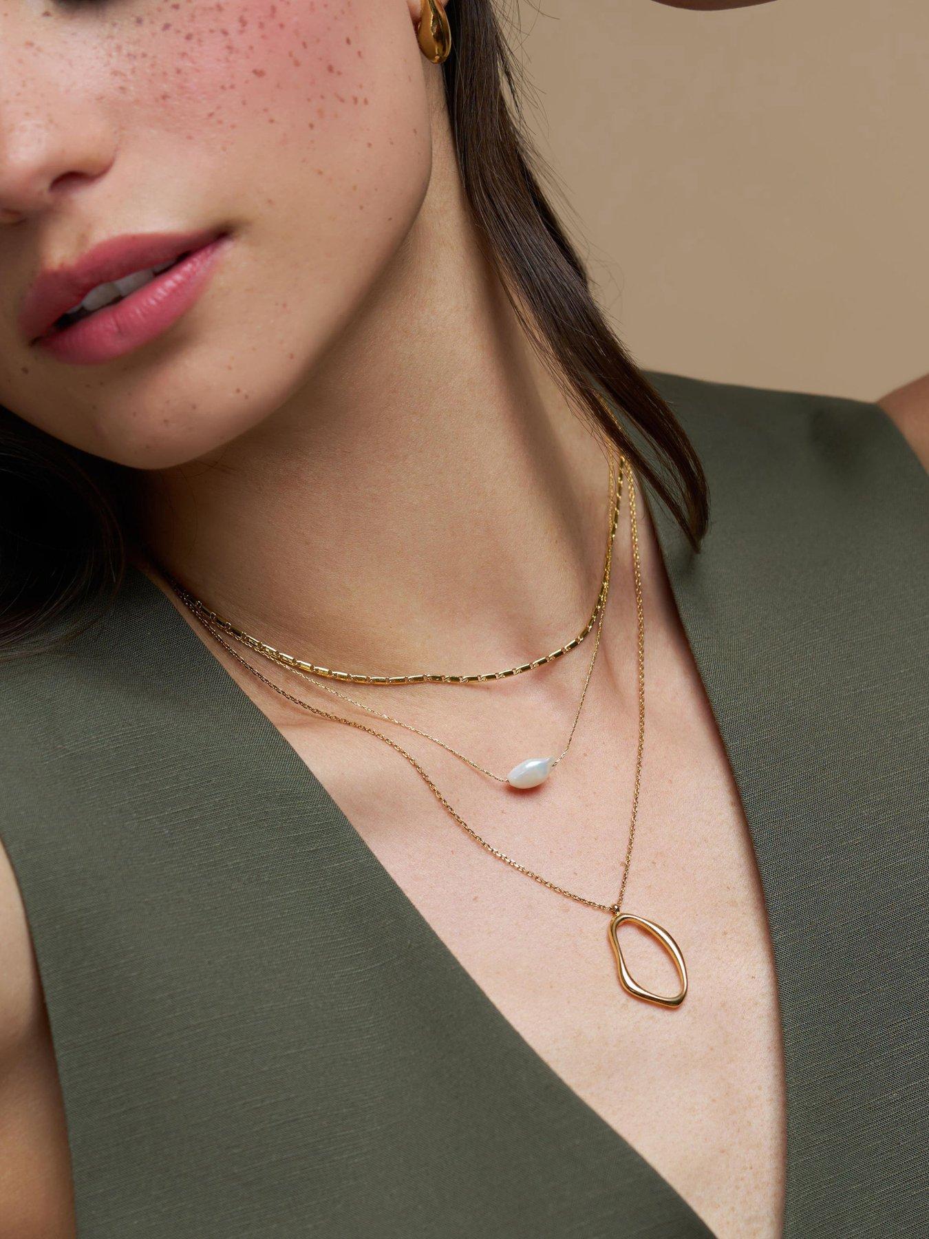 Image 3 of 4 of Orelia Oval & Pearl 3-Row Necklace