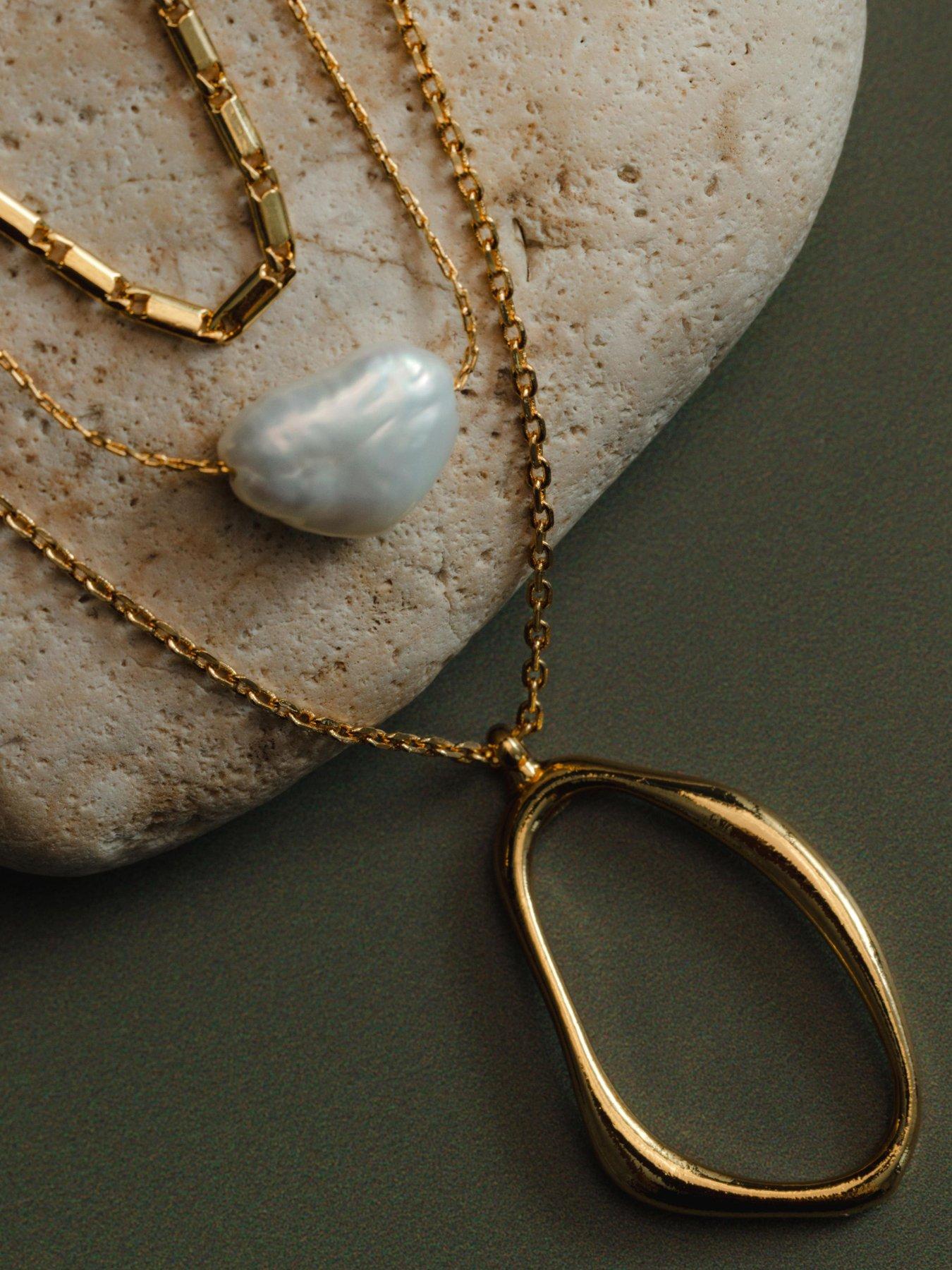 Image 4 of 4 of Orelia Oval & Pearl 3-Row Necklace