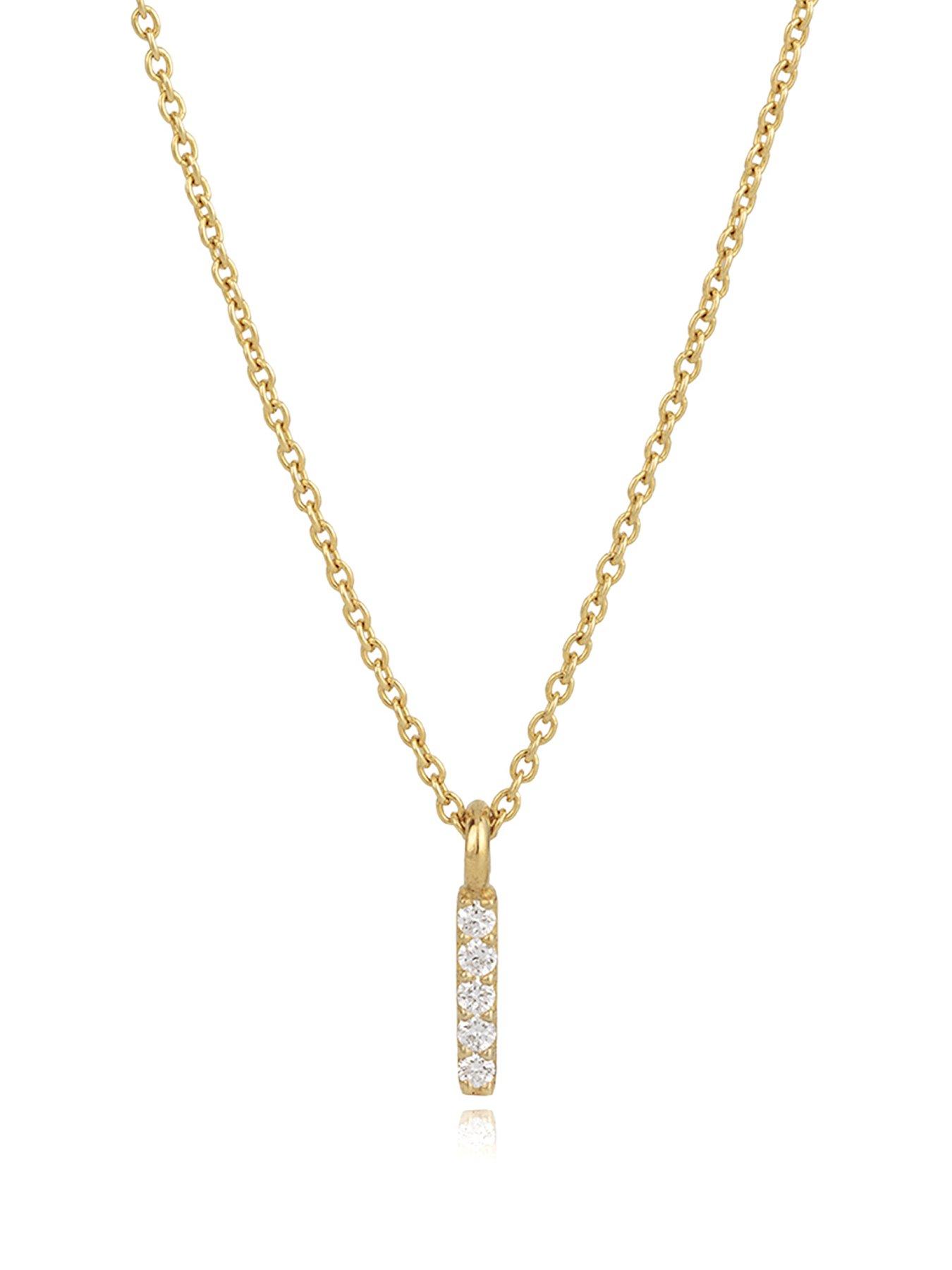 The Love Collection Gold Plated Sterling Silver Lab Grown Diamond Set Bar Necklace