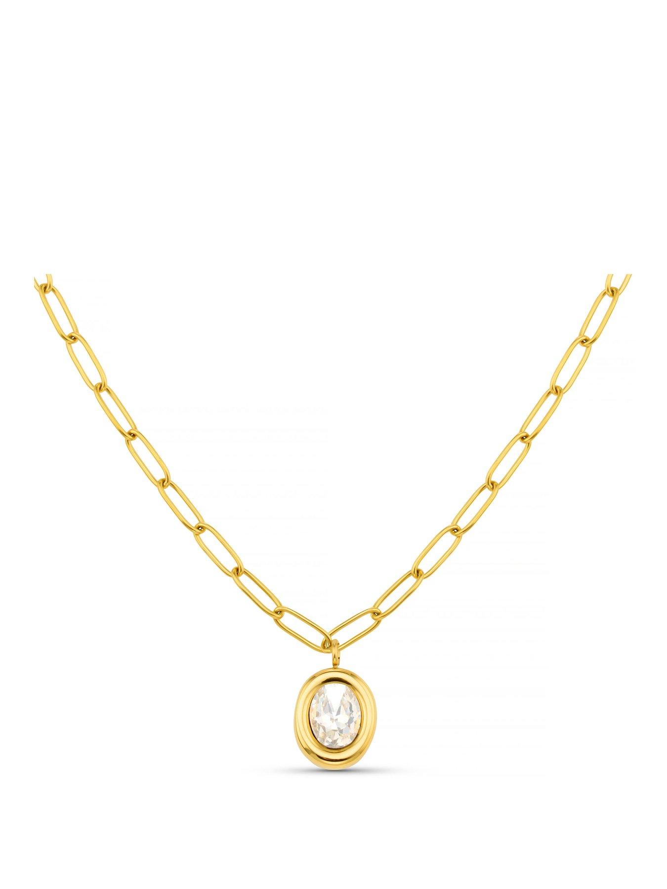 Orelia Luxe Waterproof Crystal Oval Drop Link Necklace
