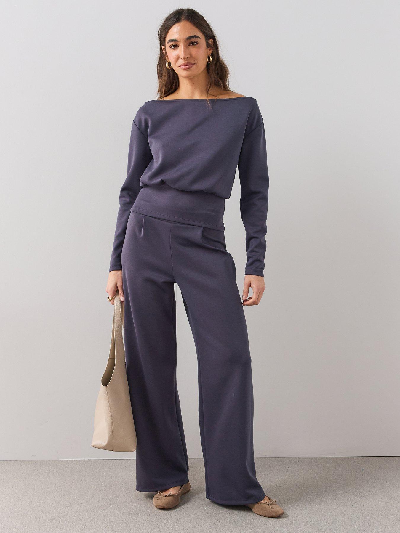 The Very Collection Wide Leg Trouser Co-ord - Grey | Very Ireland
