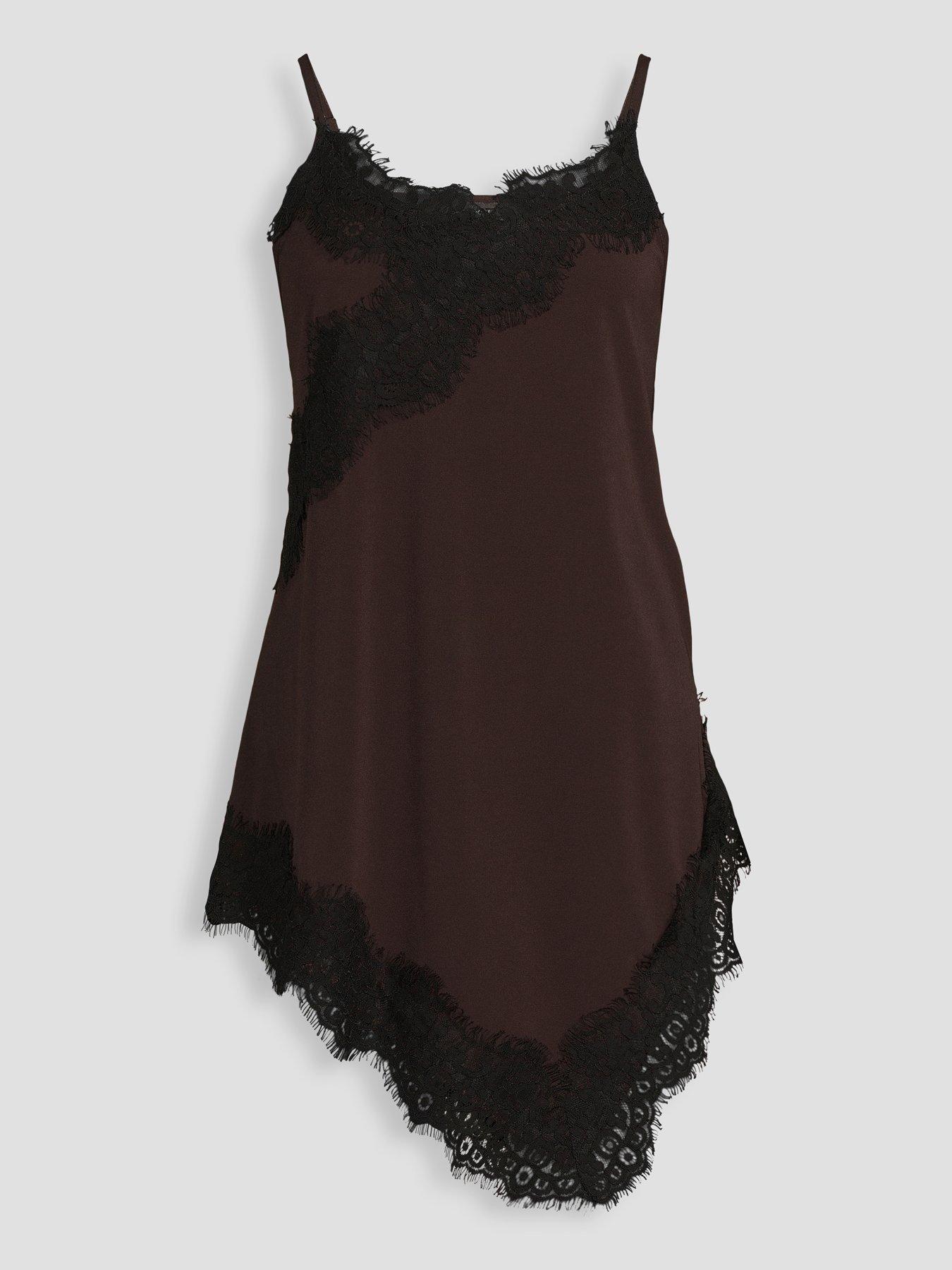 Image 7 of 7 of The Very Collection Lace Trim Asymmetric Cami Top Co ord - Brown