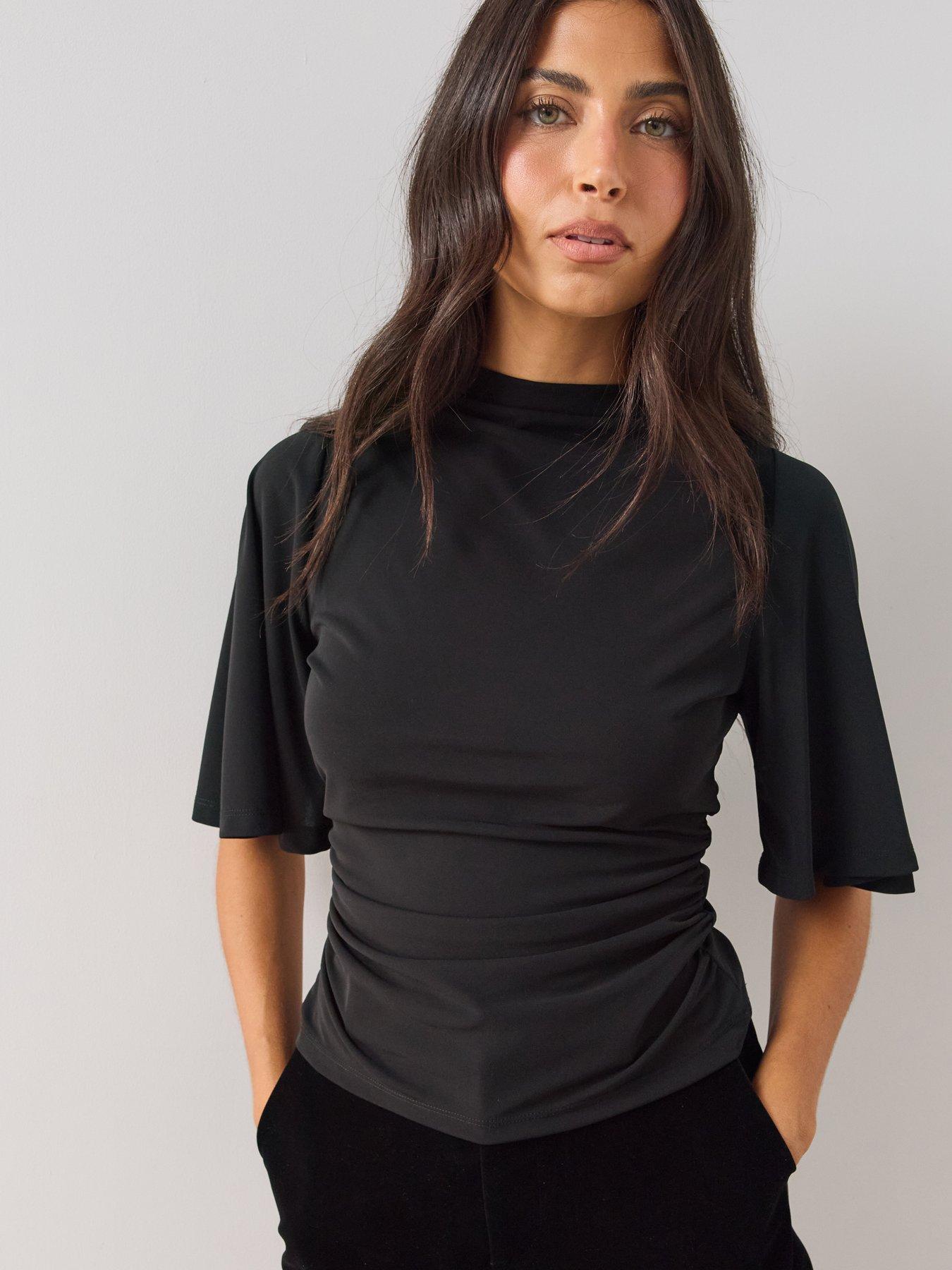 Image 1 of 6 of The Very Collection High Neck Ruched Waist Top - Black