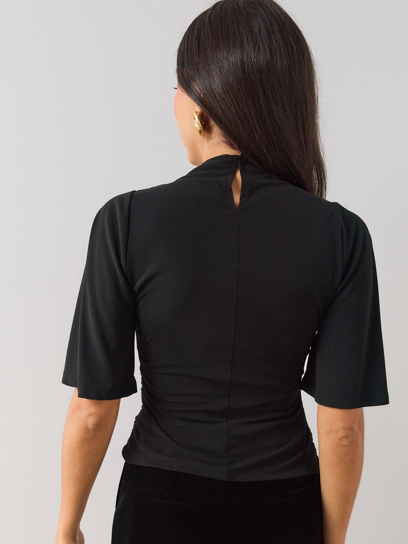 Image 2 of 6 of The Very Collection High Neck Ruched Waist Top - Black