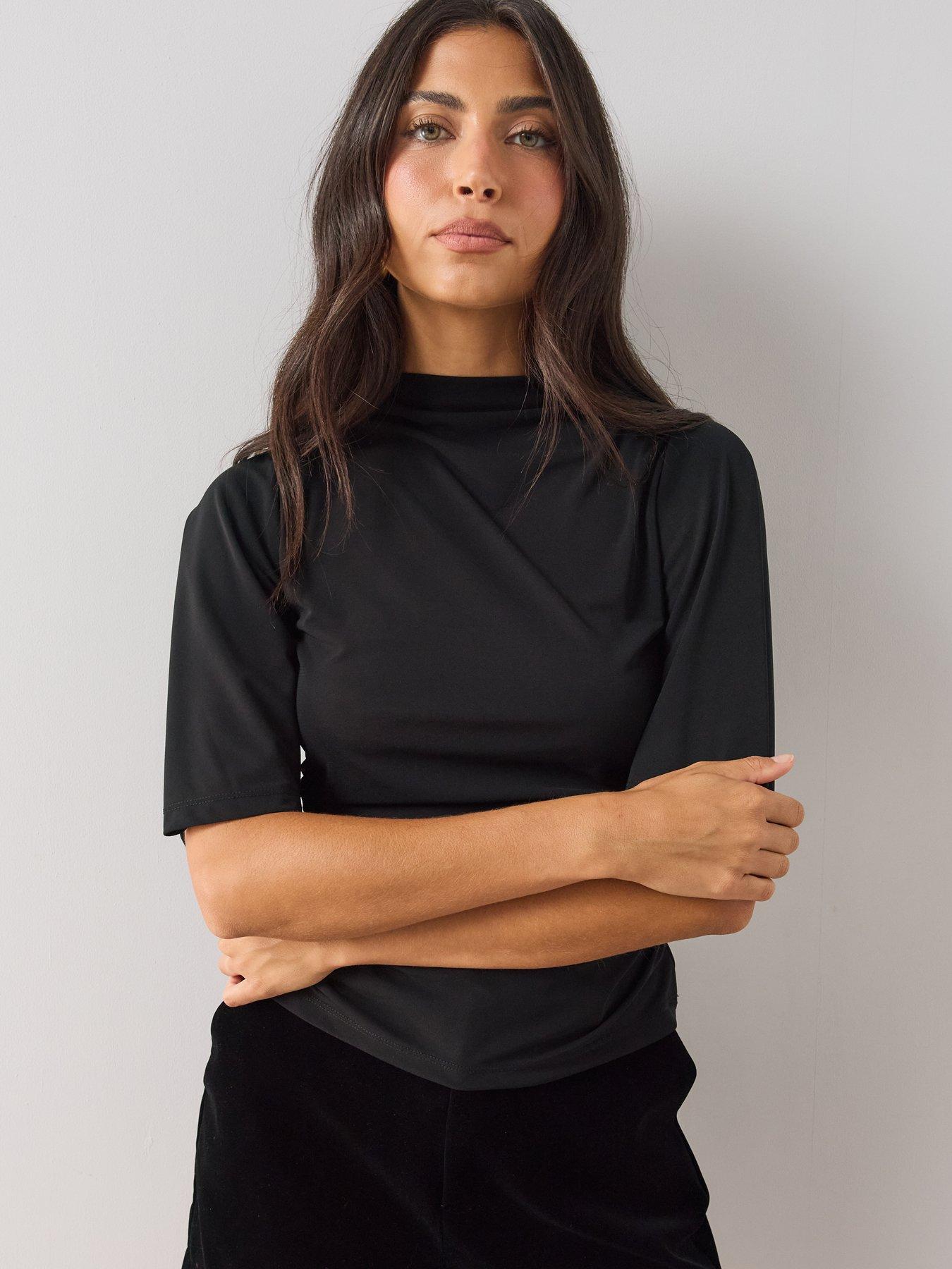 Image 4 of 6 of The Very Collection High Neck Ruched Waist Top - Black