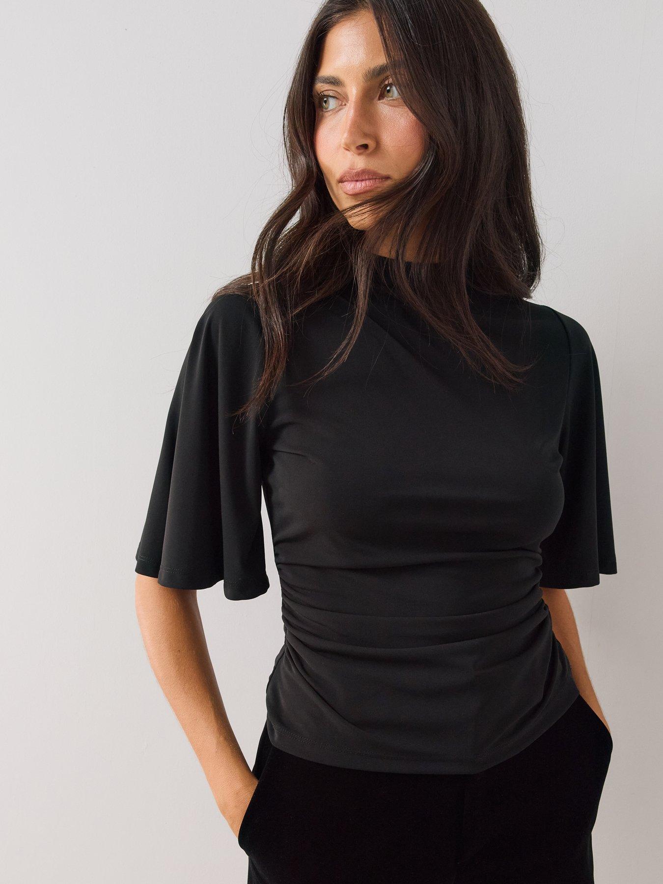 Image 6 of 6 of The Very Collection High Neck Ruched Waist Top - Black