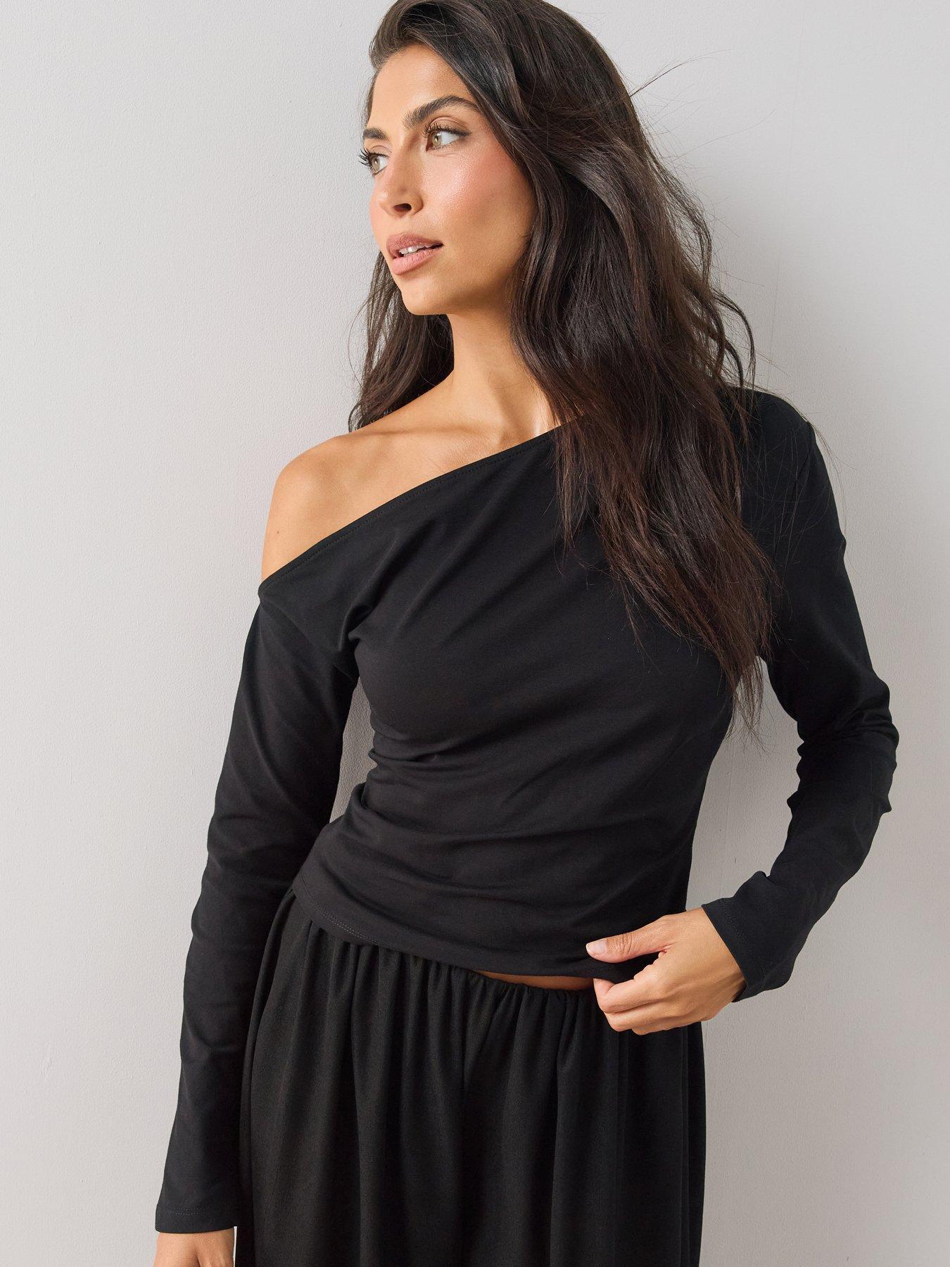 The Very Collection Off Shoulder Long Sleeve Top - Black