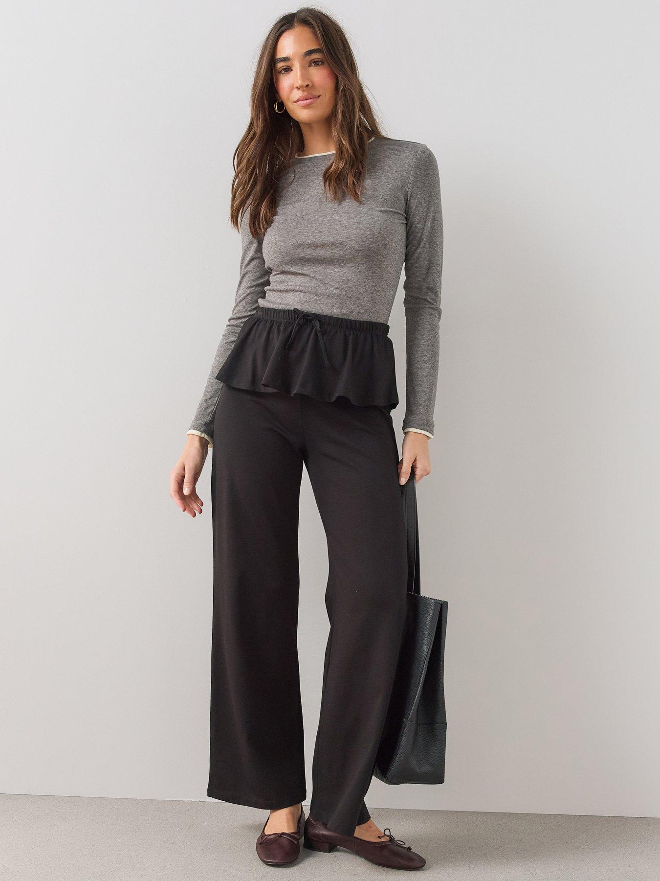 The Very Collection Frill Wide Leg Trouser - Black